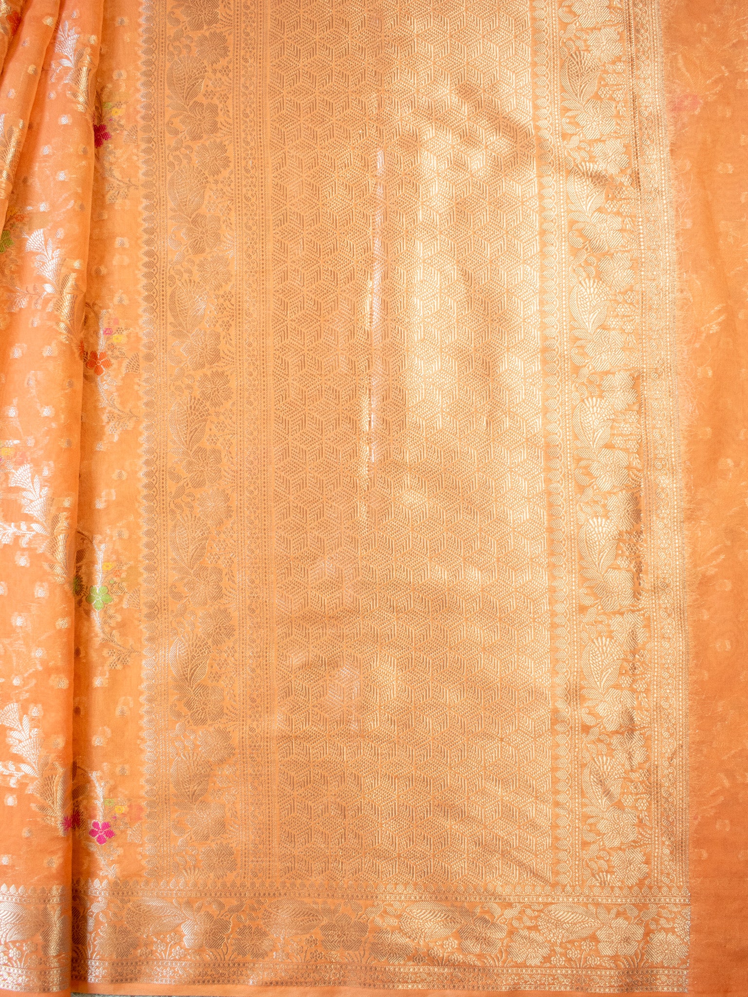 Banarasi Cotton Silk Saree Silver Zari Weaving With Border-Peach