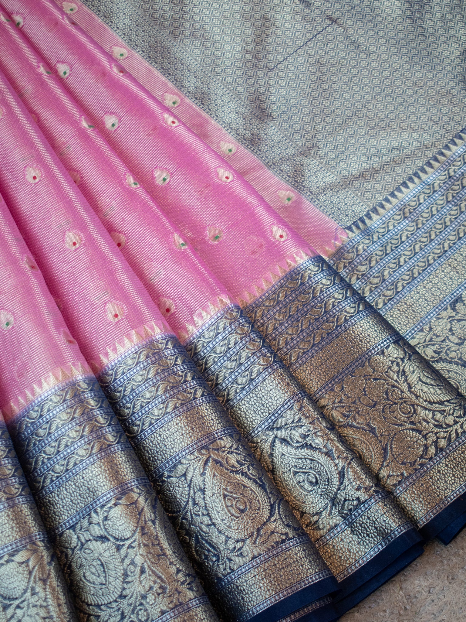 Banarasi Organza Mix Saree With Zari Weaving & Border-Lavender