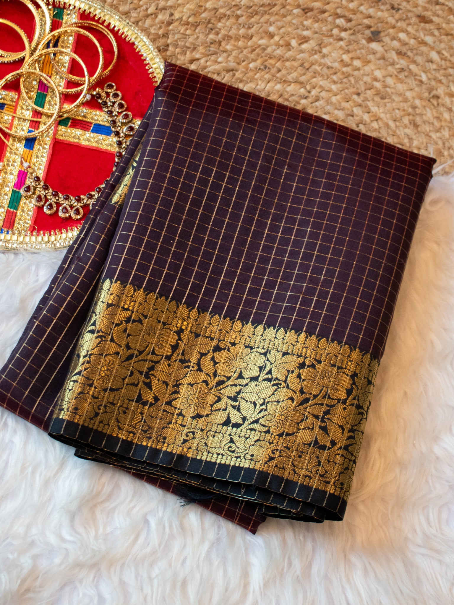 Banarasi Cotton Silk Saree with Zari Weaving - Brown