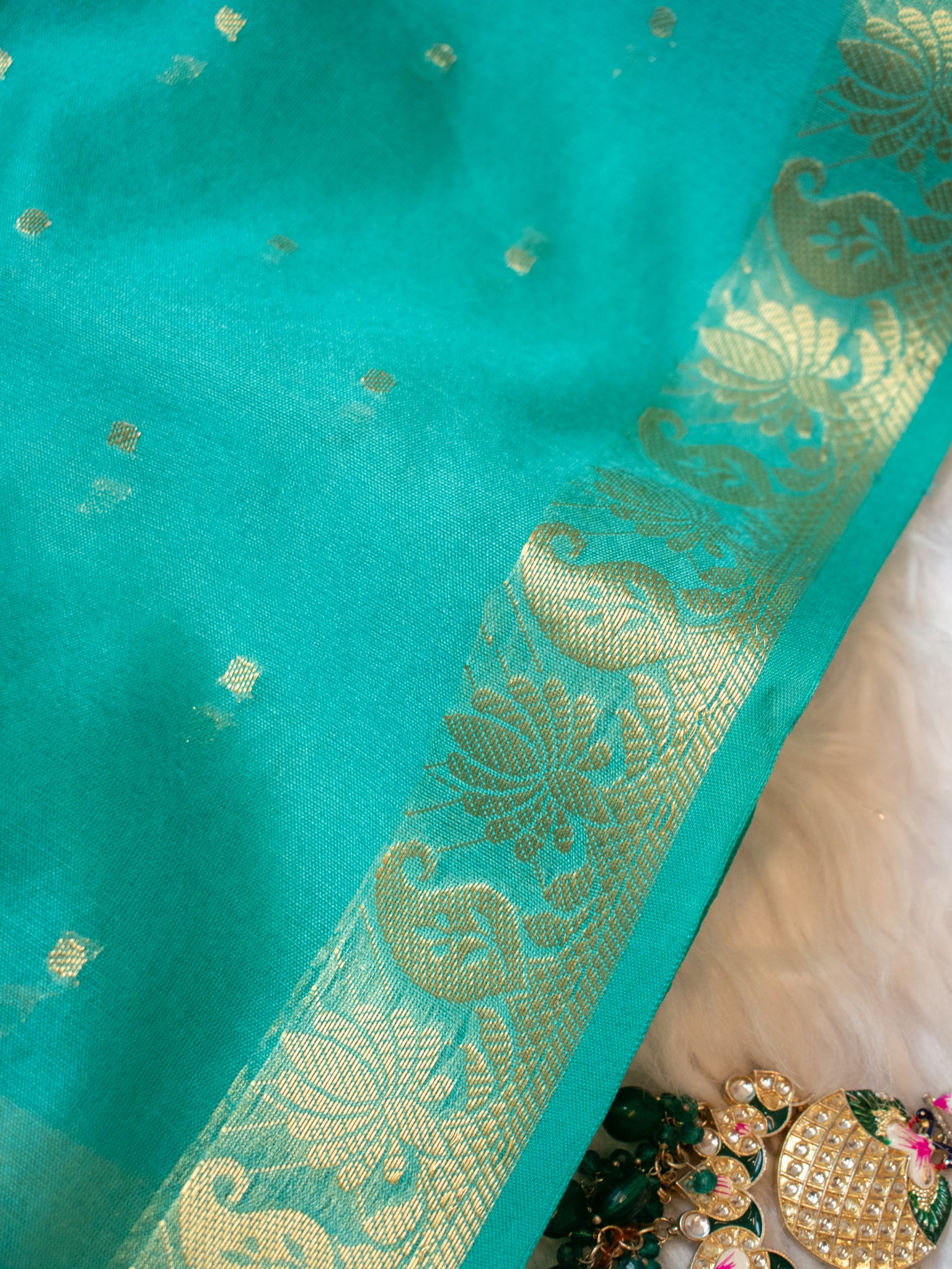 Banarasi Cotton Silk Dupatta With Buti Weaving- Sky blue