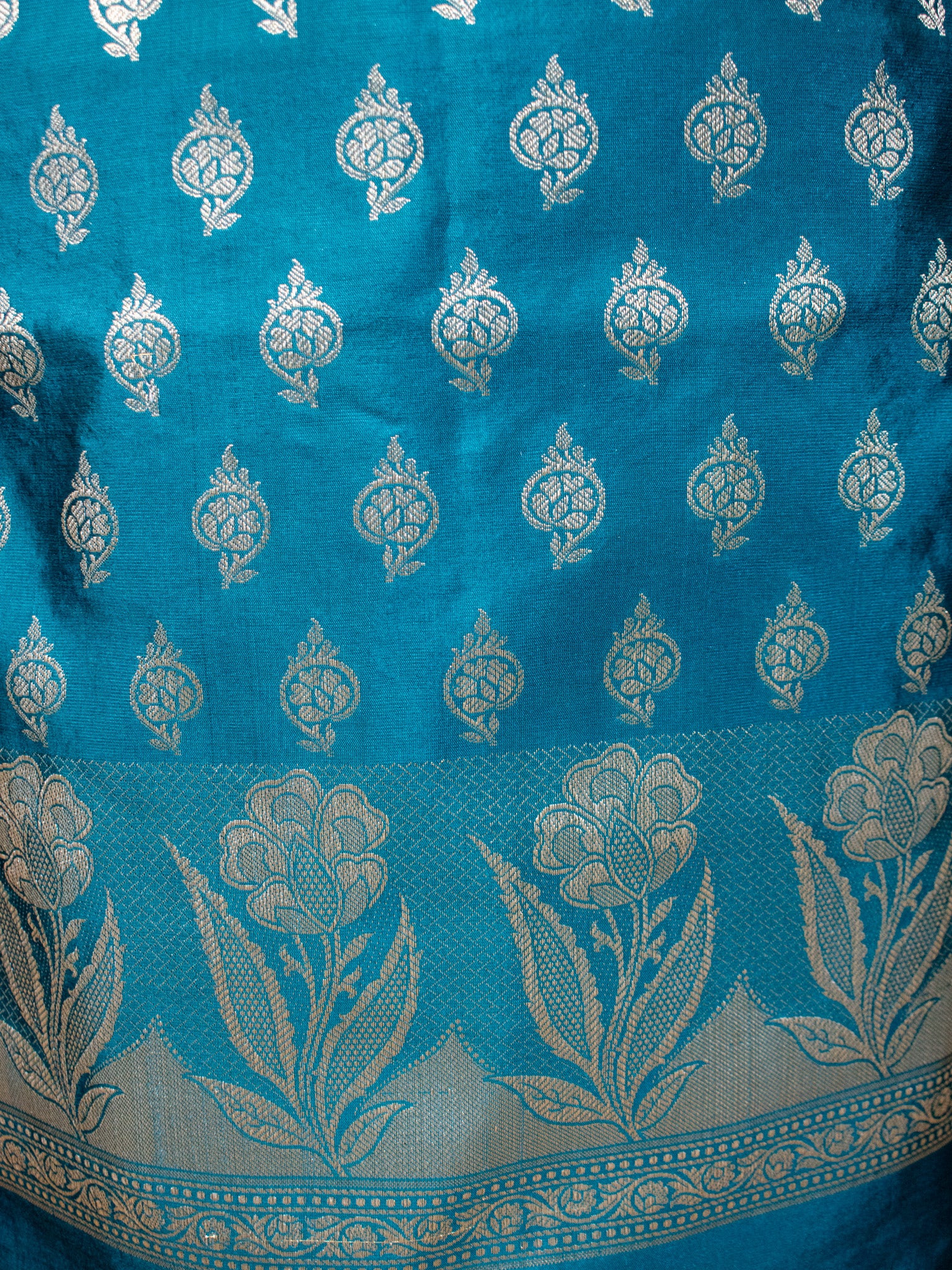 Banarasi Cotton Silk Salwar Kameez With Jaal Dupatta-Blue