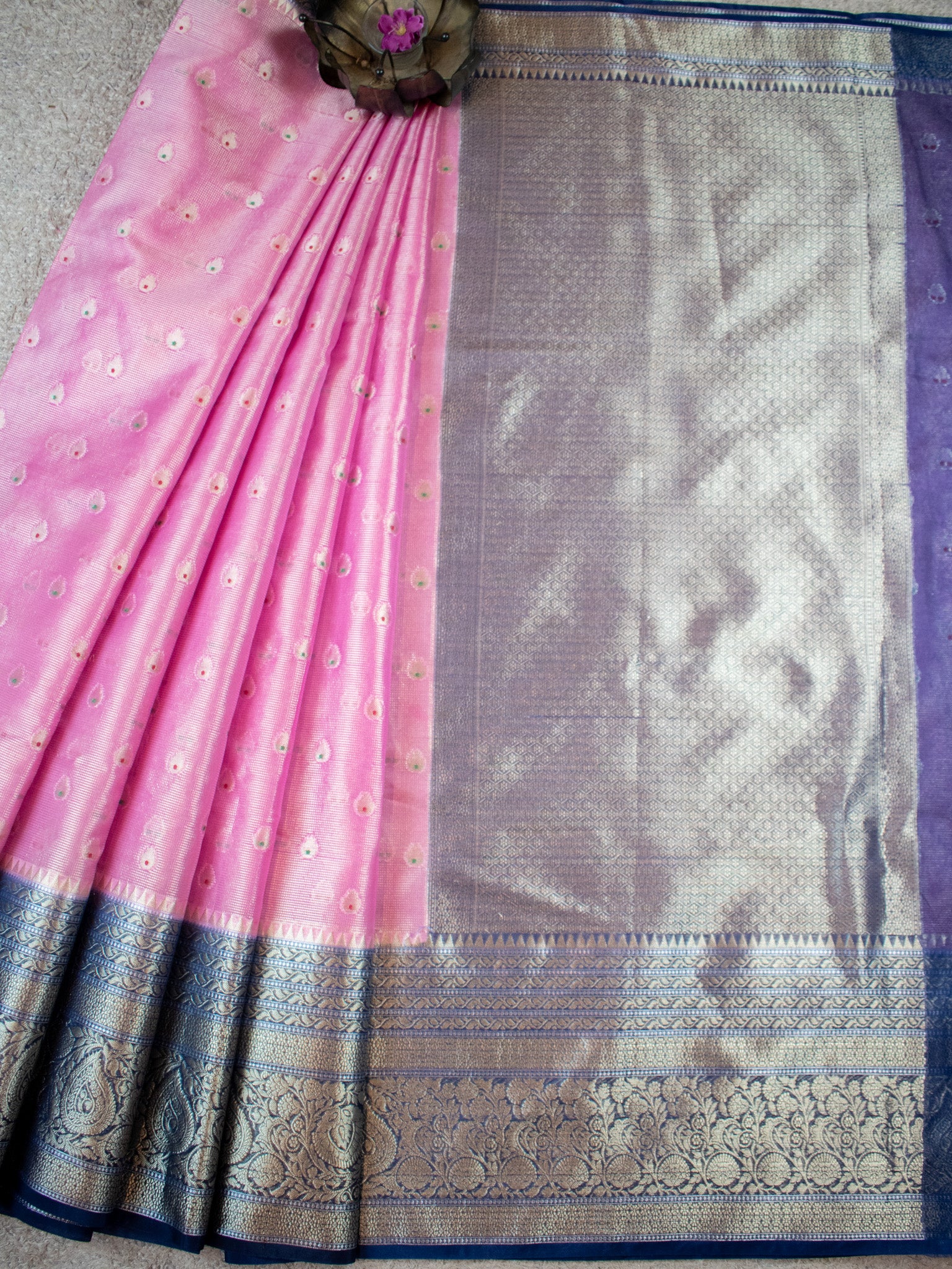 Banarasi Organza Mix Saree With Zari Weaving & Border-Lavender
