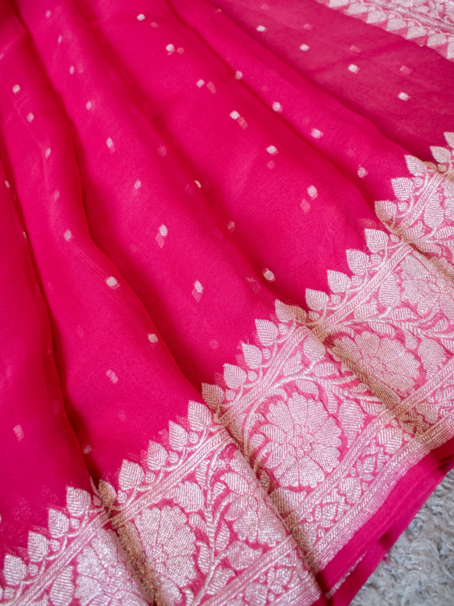 Banarasi Pure Khaddi Georgette Saree With Buti Weaving- Pink