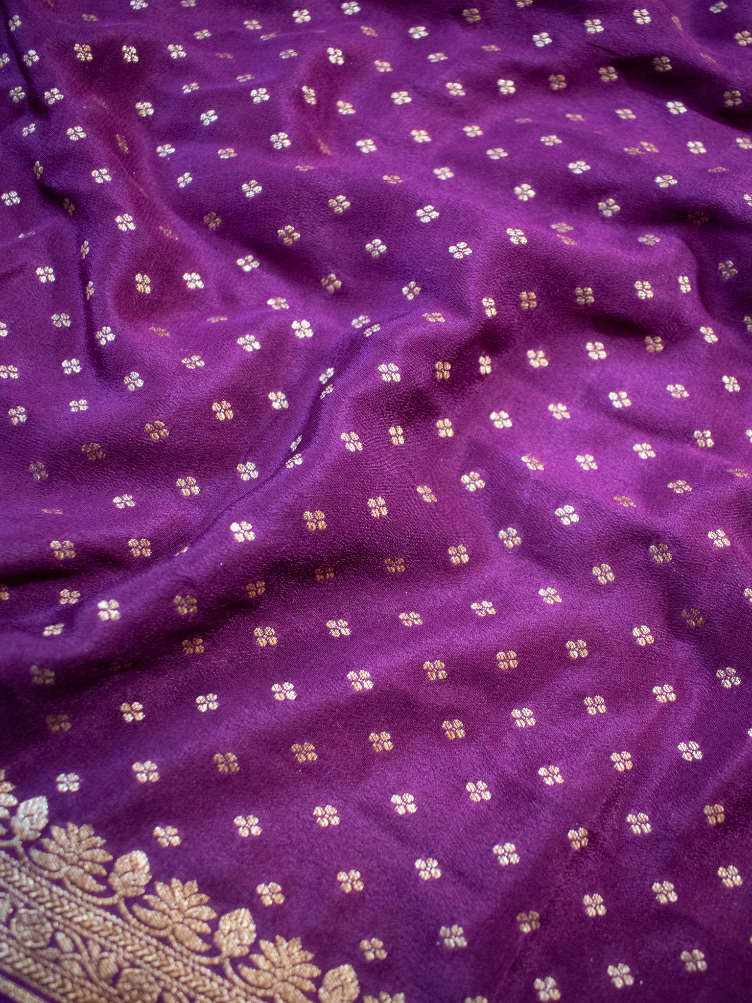 Banarasi Pure Khaddi Georgette Saree With Antique Zari Buti Weaving- Purple