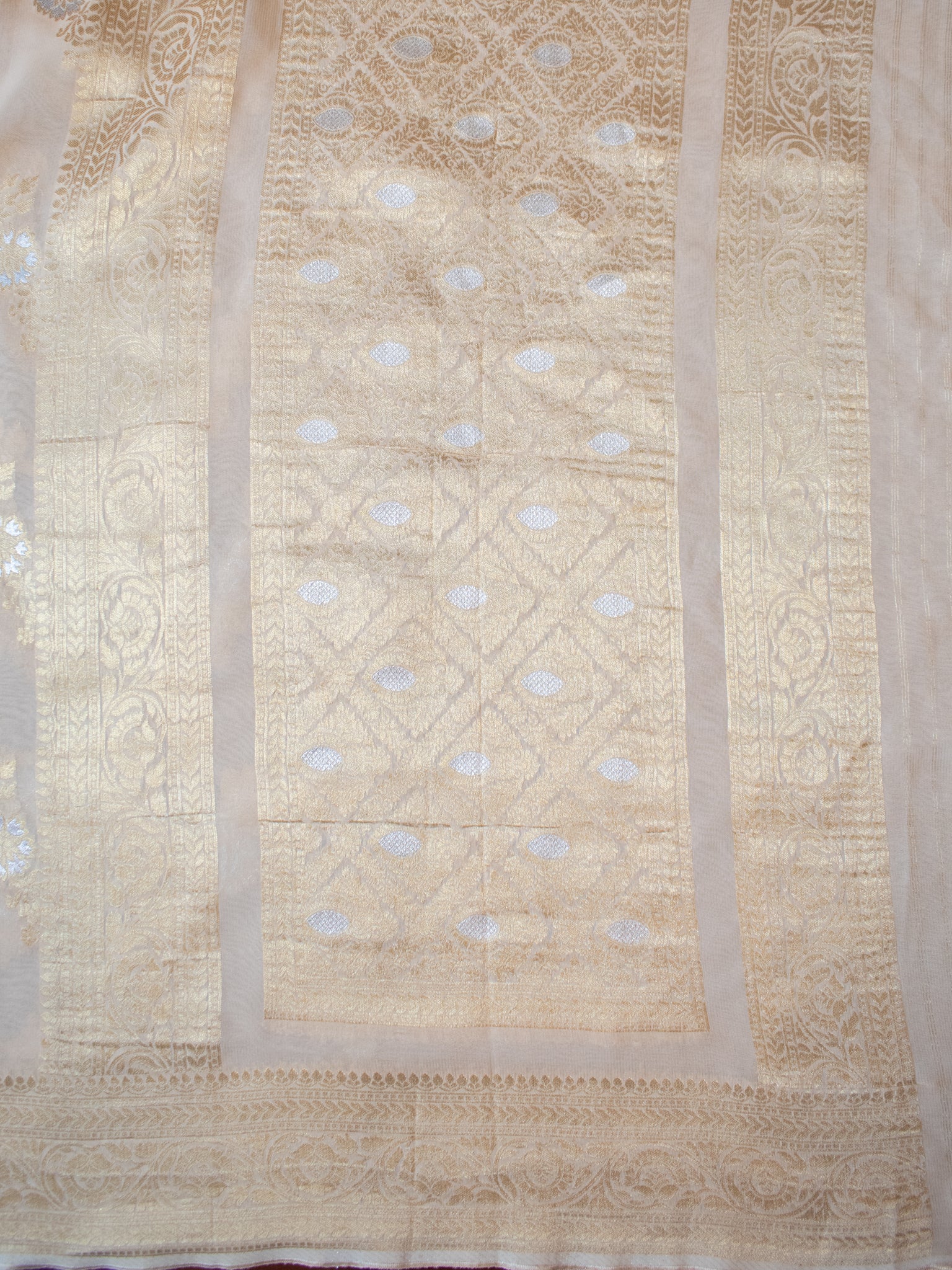 Banarasi Viscose Georgette Saree With Floral Weaving- Beige