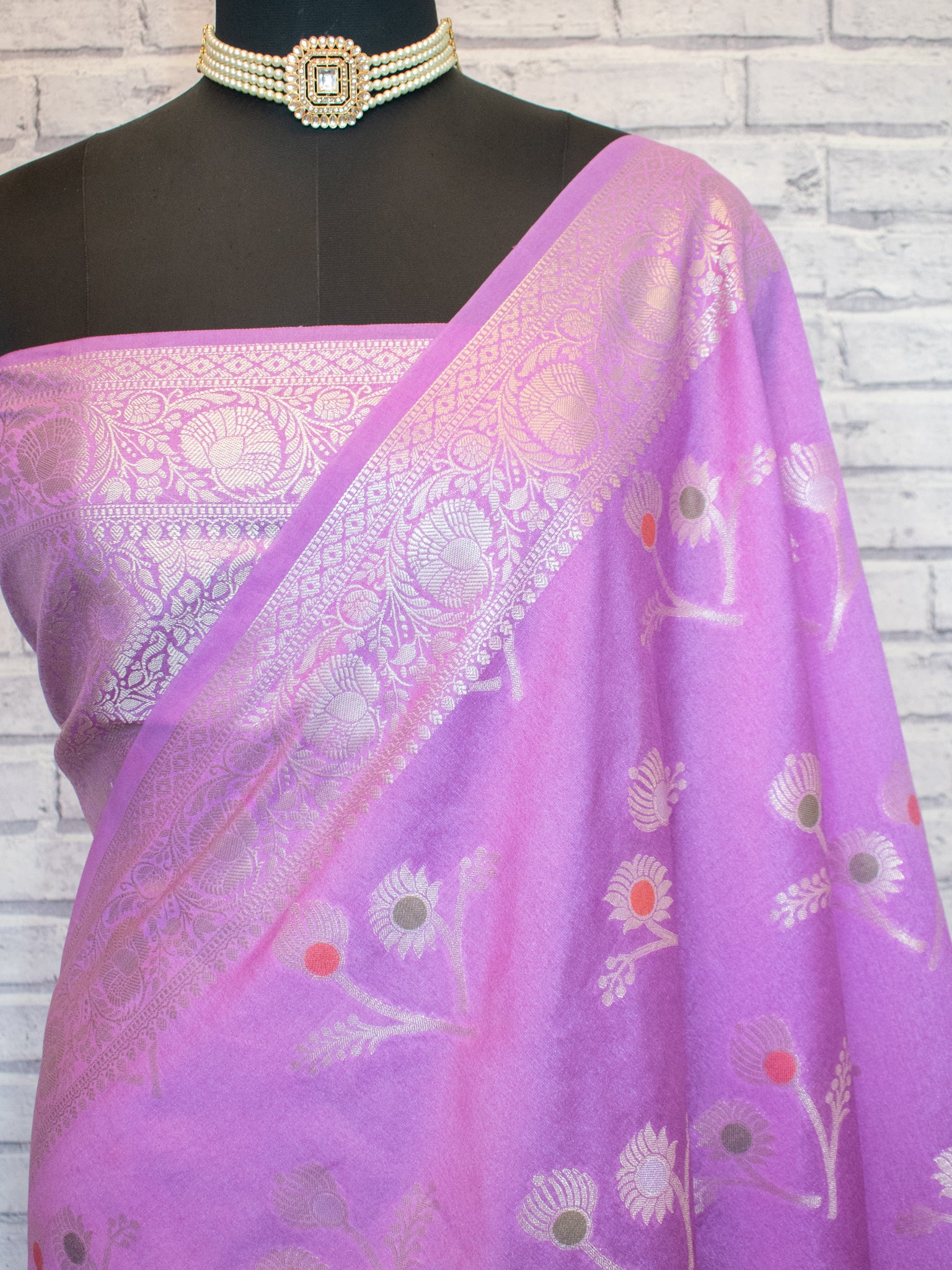 Banarasi Cotton Silk Saree With Zari Weaving & Border- Lavender