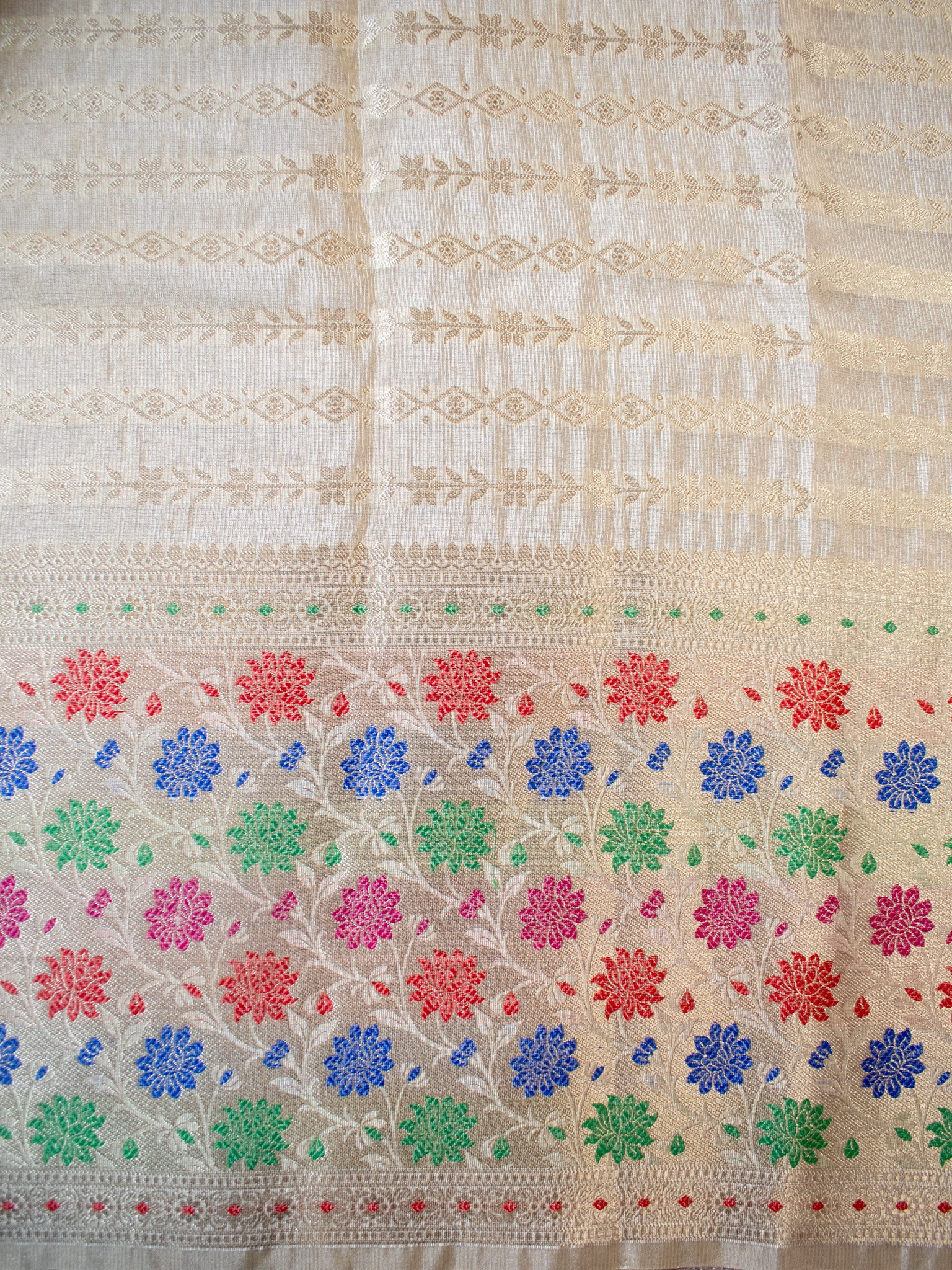 Banarasi Kora Saree With Zari Weaving & Meena Border-Off White