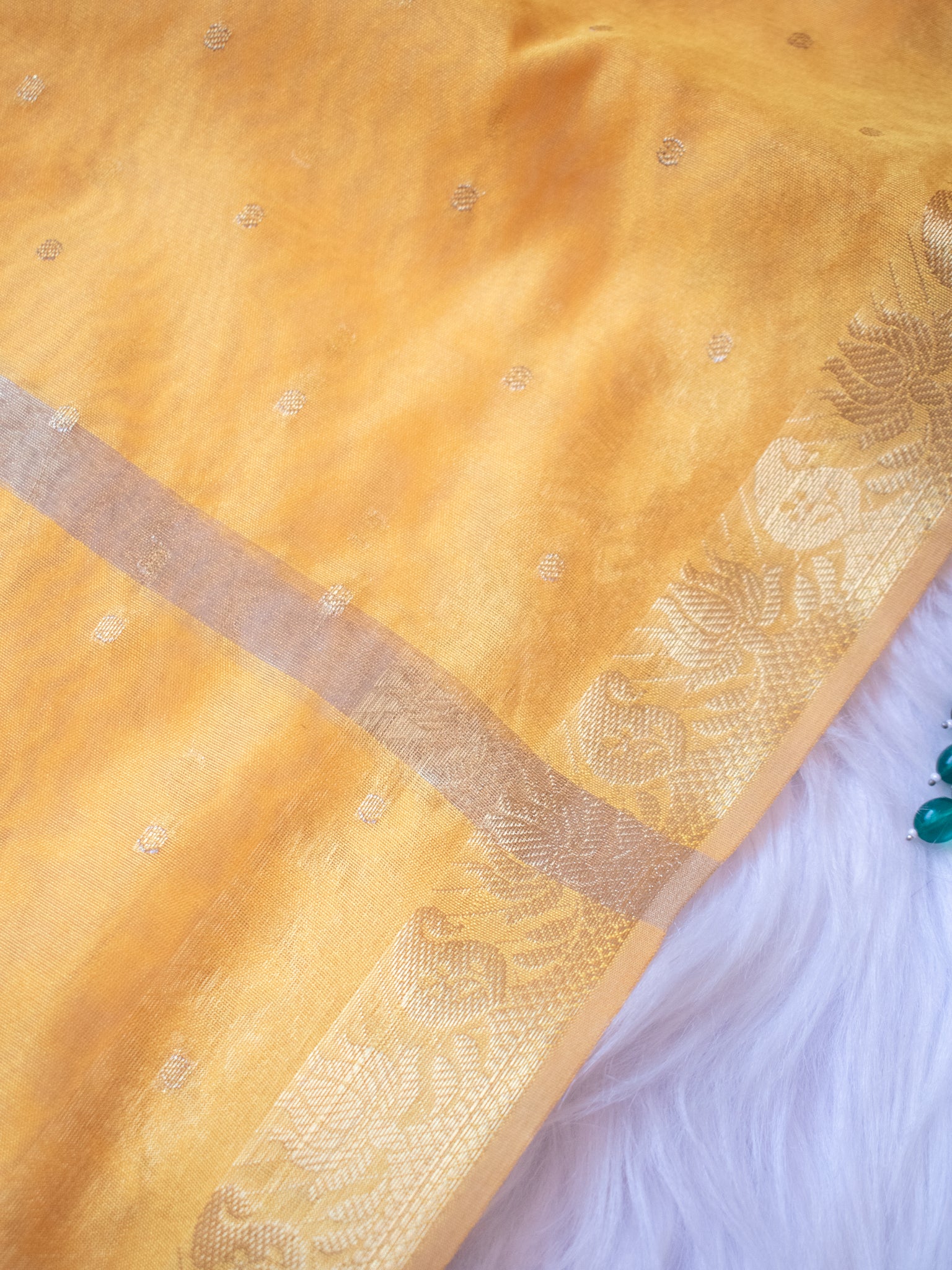 Banarasi Cotton Silk Dupatta With Buti Weaving- Yellow