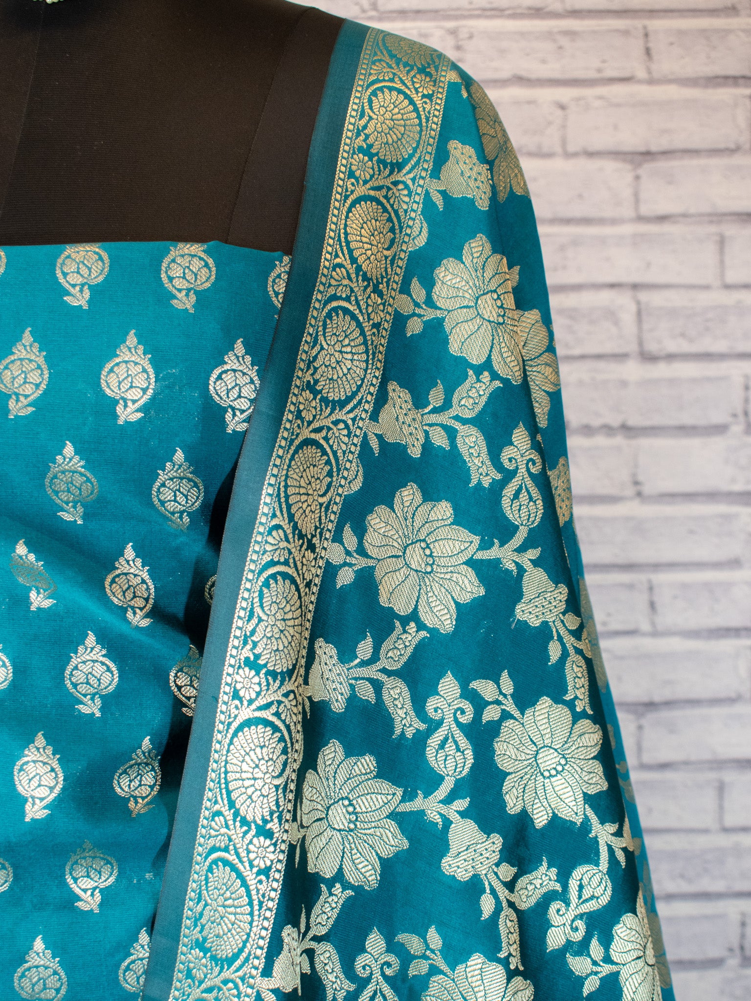 Banarasi Cotton Silk Salwar Kameez With Jaal Dupatta-Blue