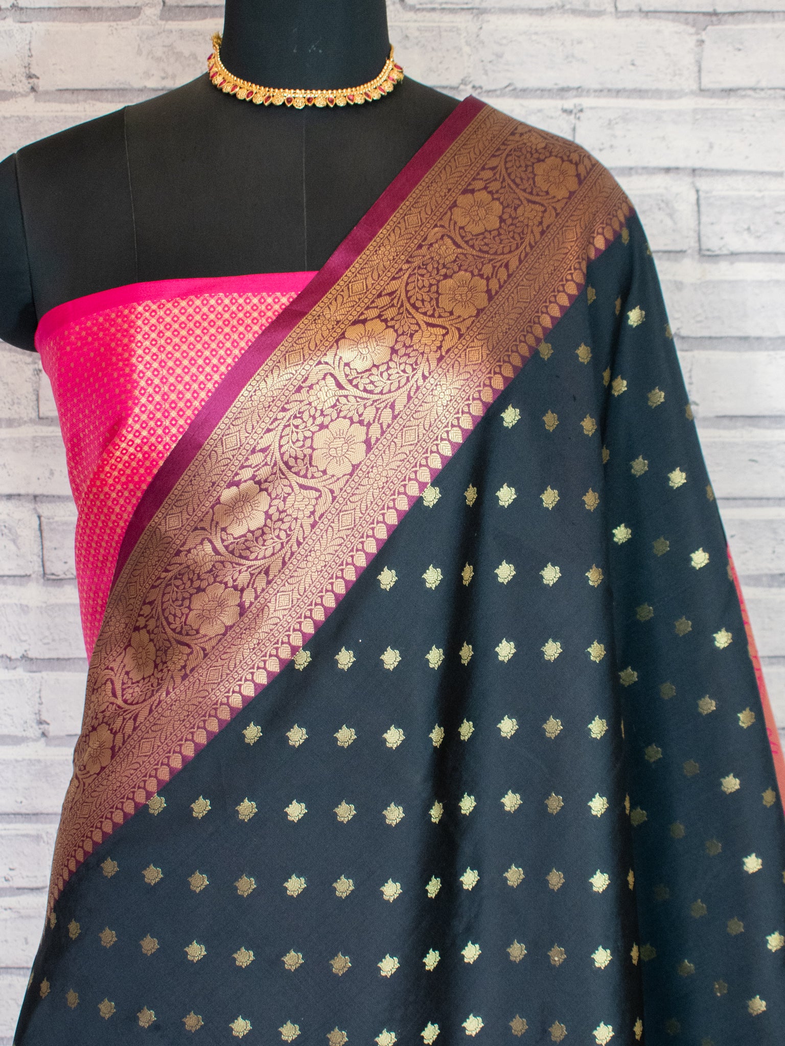 Banarasi Semi Silk Saree With Zari Buti Weaving & Border - Black