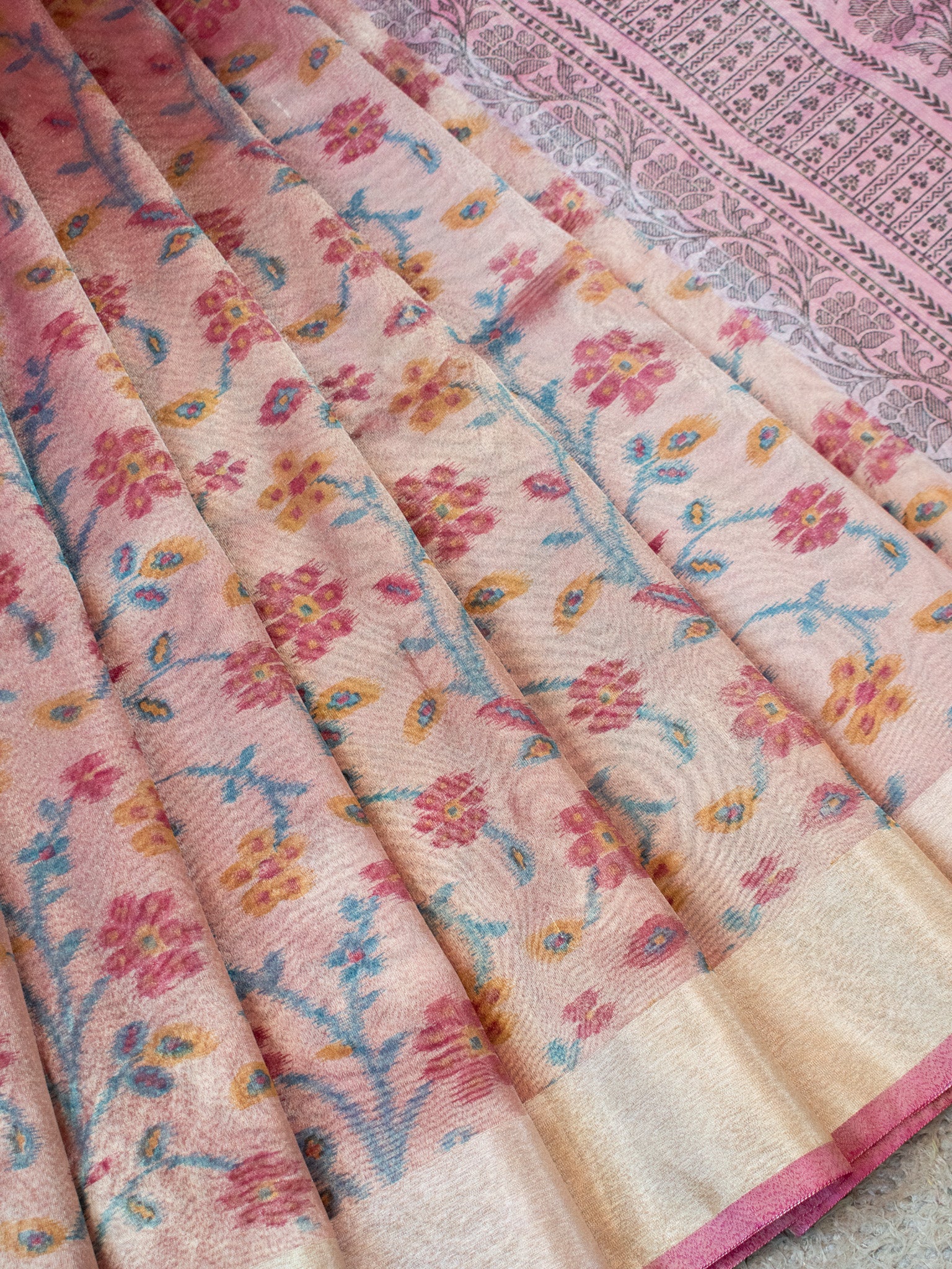 Banarasi Tissue Saree With Zari Weaving & Border-Pink
