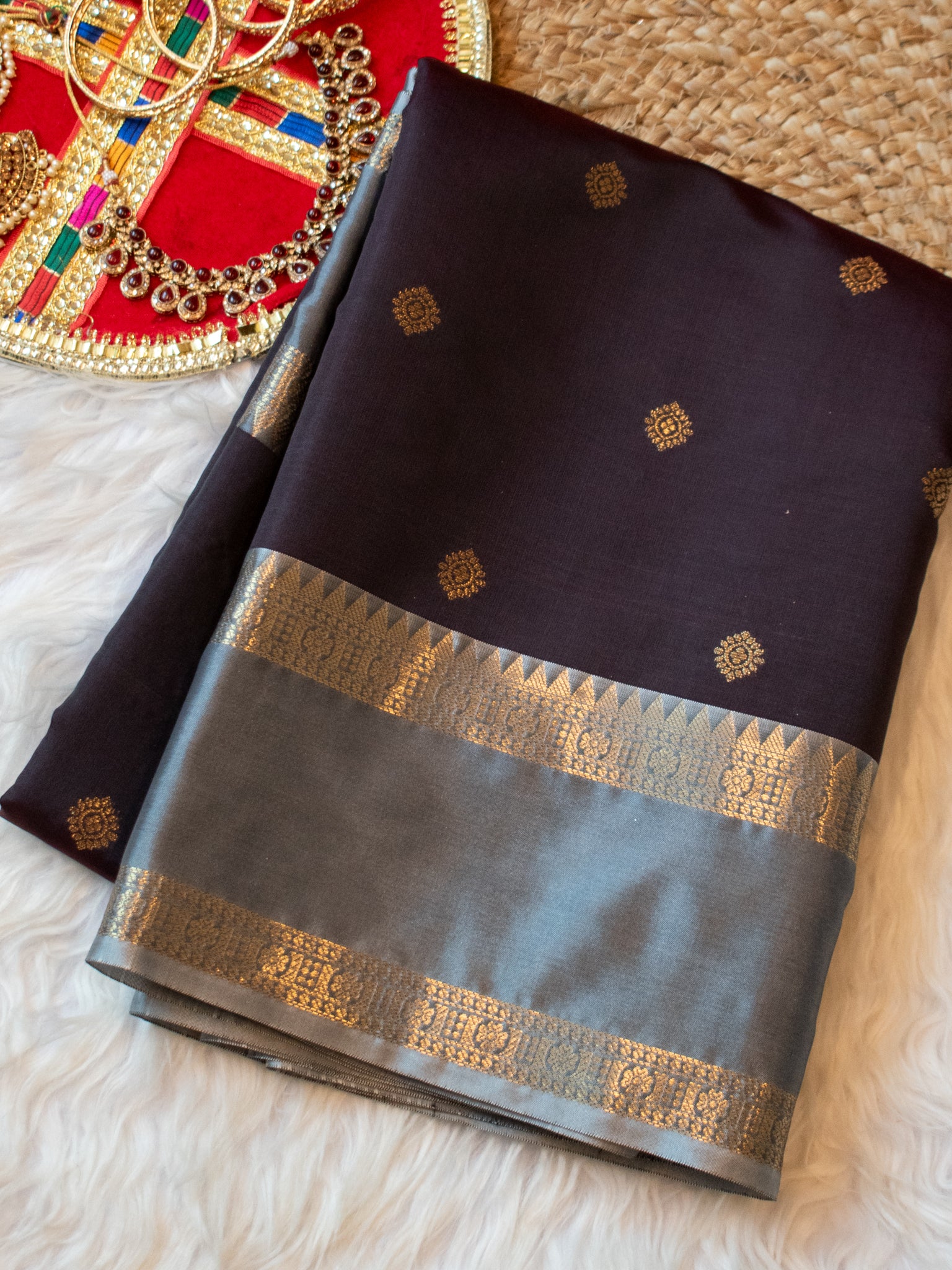 Banarasi Cotton Silk Shaded Saree with Zari Buti Weaving - Grey