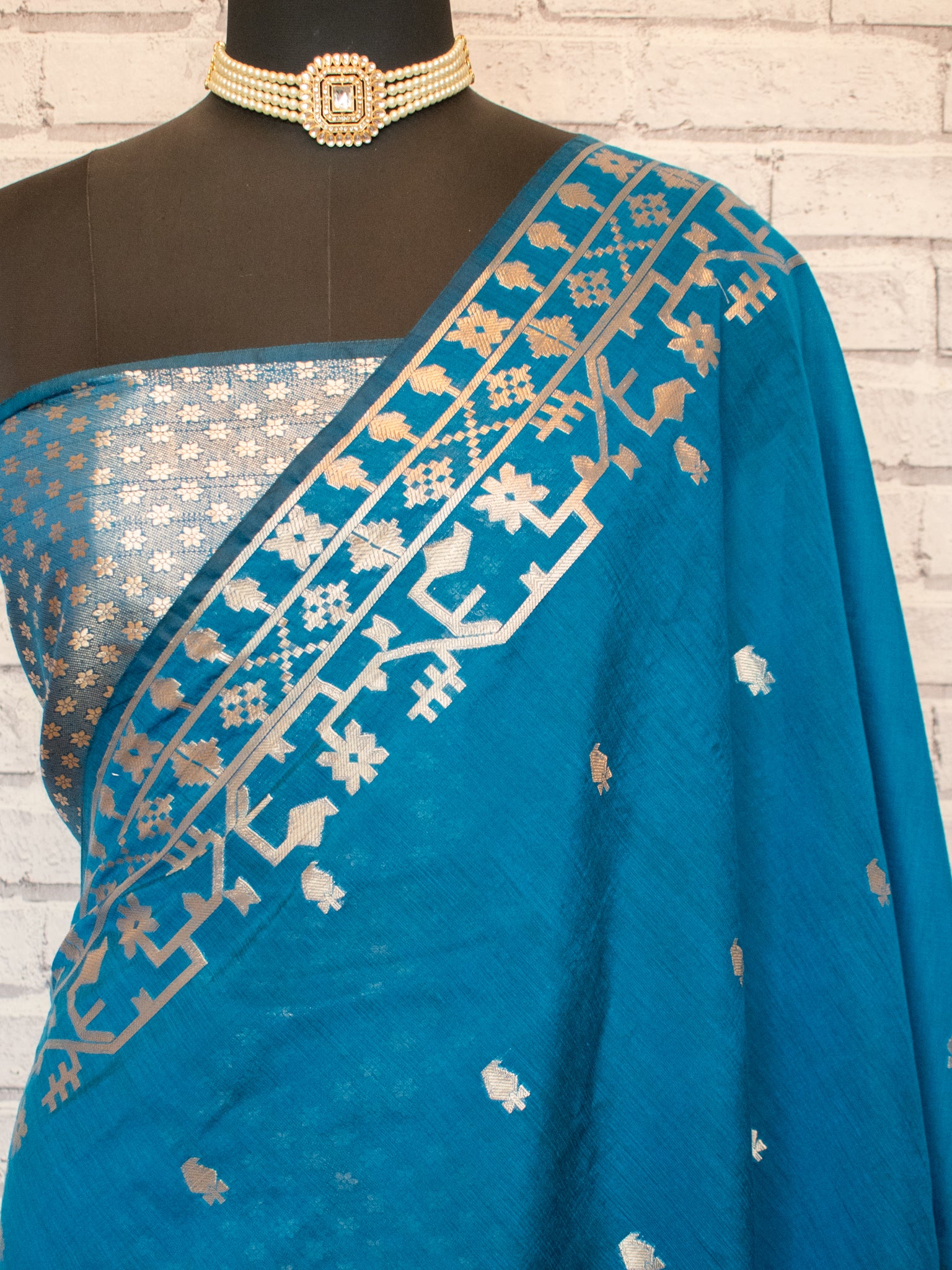 Banarasi Cotton Mix Saree with Zari Weaving & Border- Blue