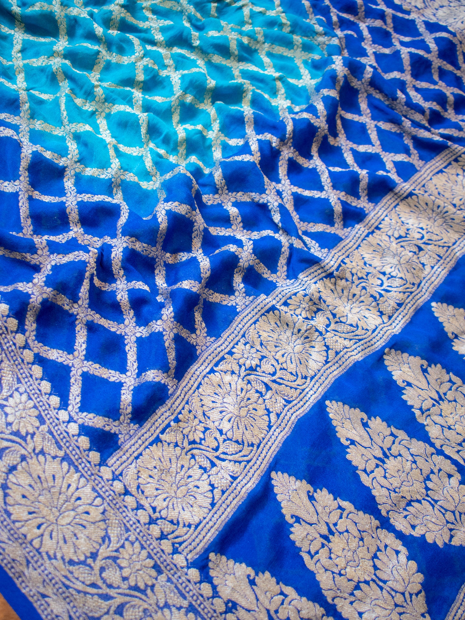 Banarasi Pure Georgette Saree With Resham Weaving - Blue