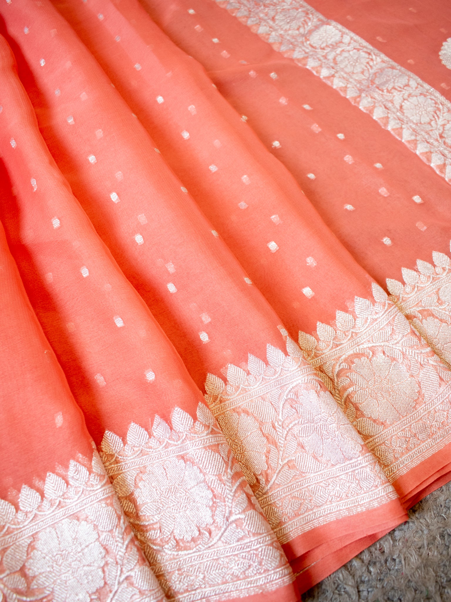 Banarasi Pure Khaddi Georgette Saree With Buti Weaving- Peach