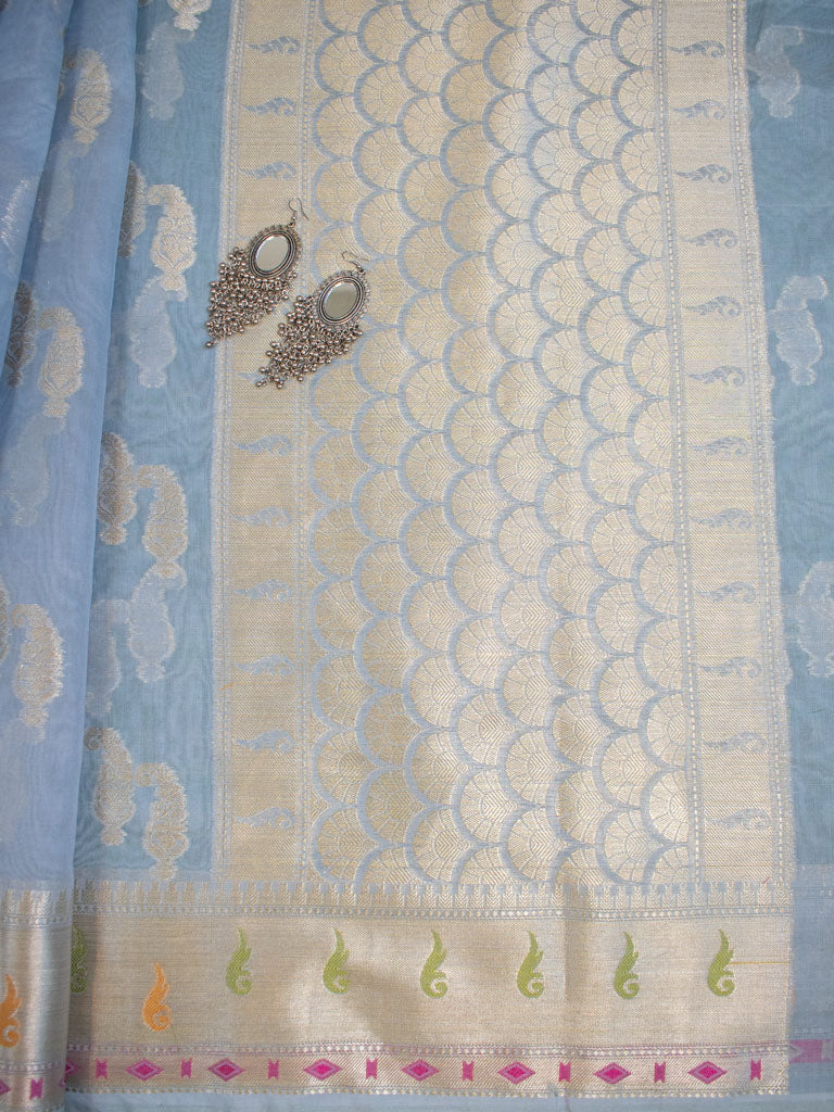 Banarasi Cotton Silk Jaal Resham & Zari Multi Coloured Weaving Saree-Grey