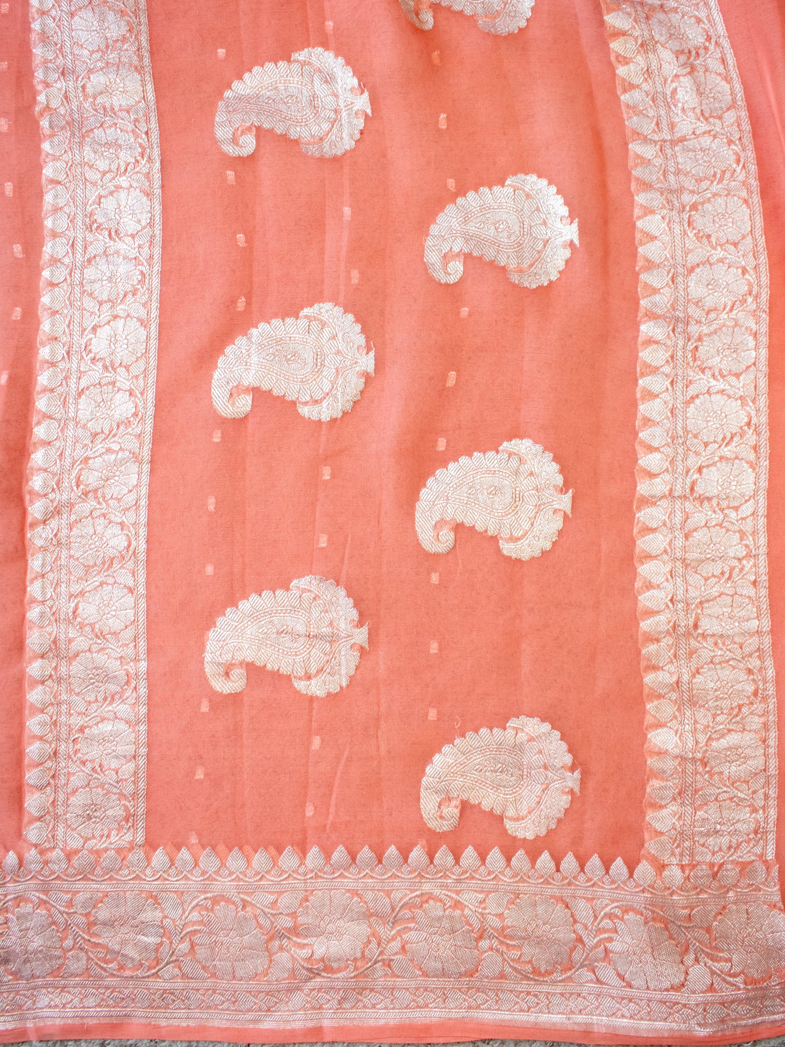 Banarasi Pure Khaddi Georgette Saree With Buti Weaving- Peach