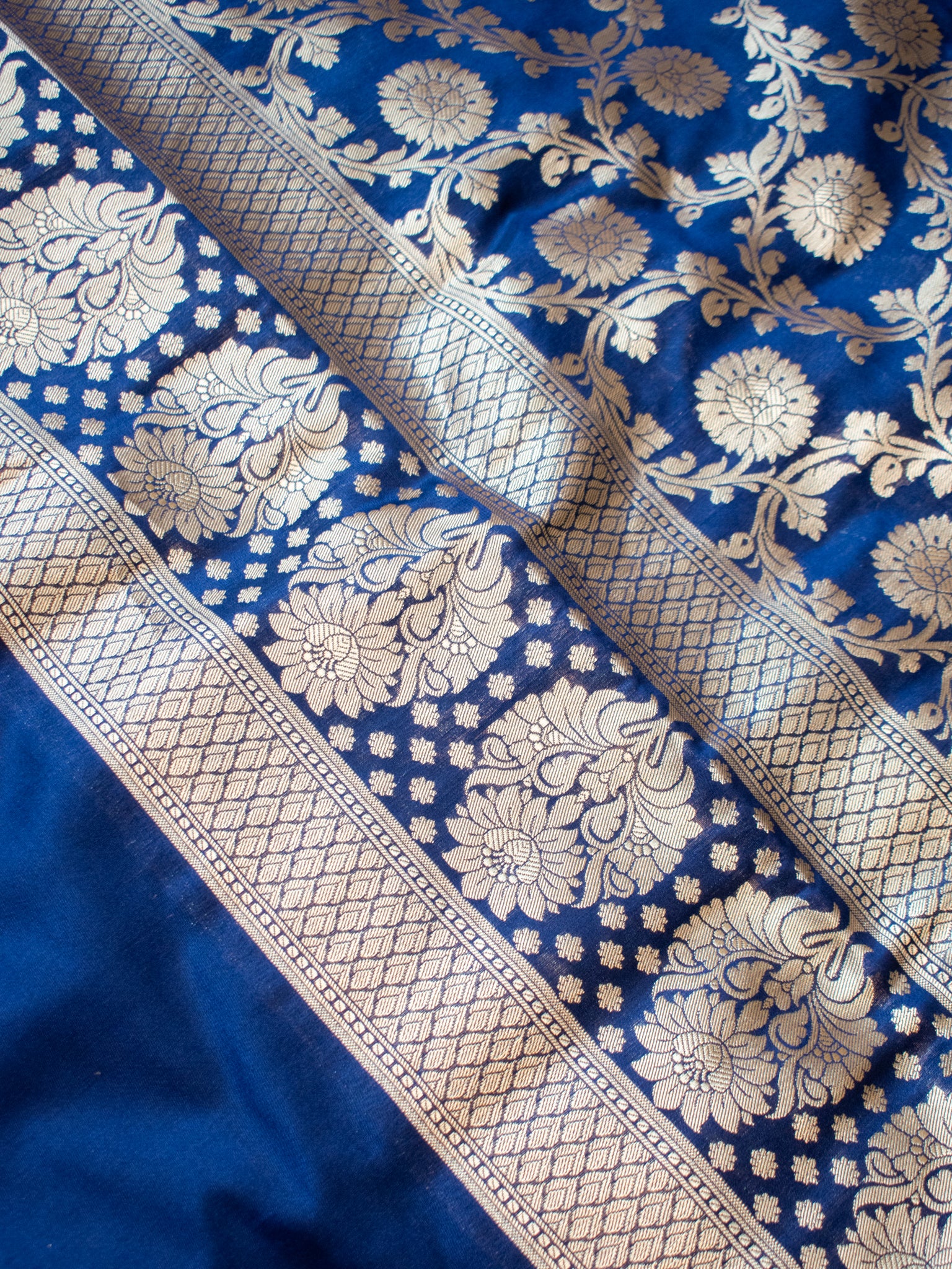 Banarasi Art Silk Floral Jaal Dupatta-Deep Blue