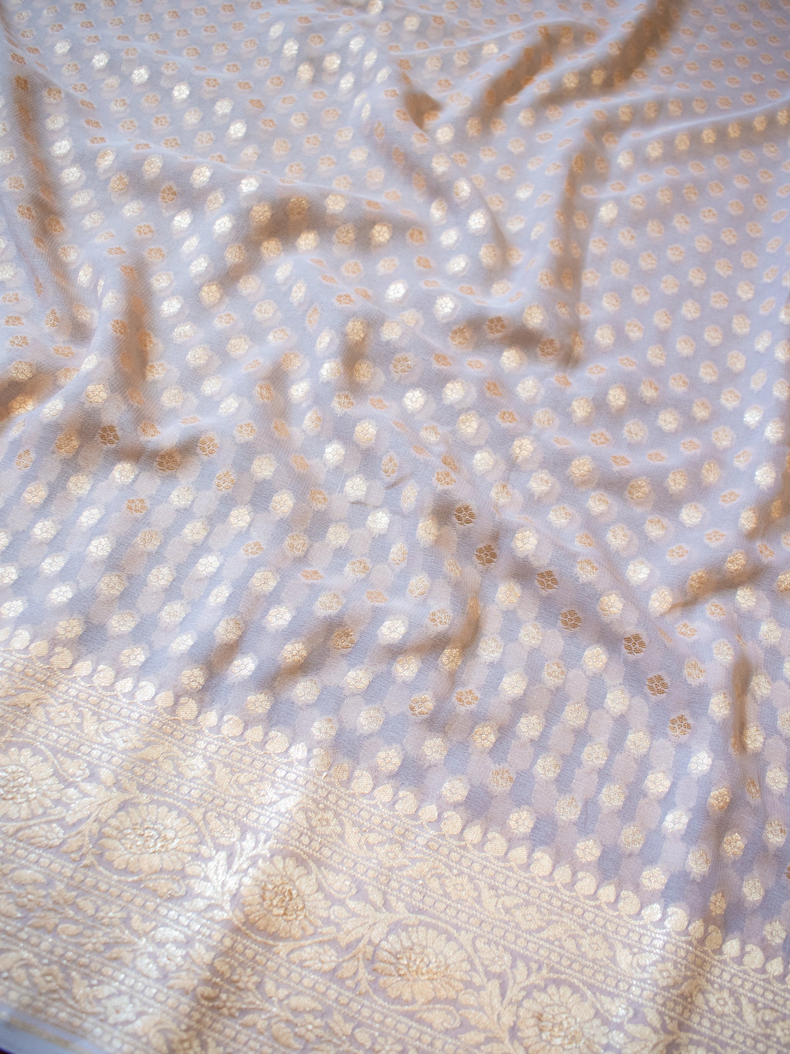 Banarasi Pure Khaddi Georgette Saree With Buti Weaving- Grey