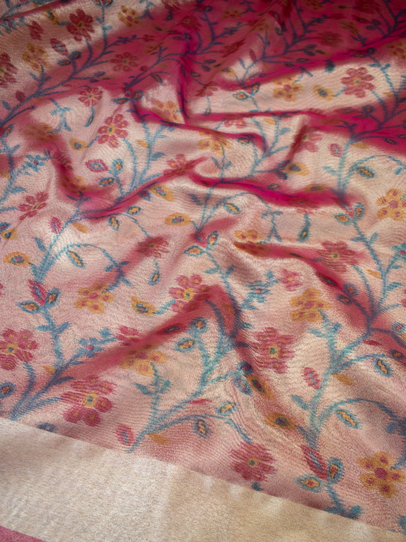 Banarasi Tissue Saree With Zari Weaving & Border-Pink