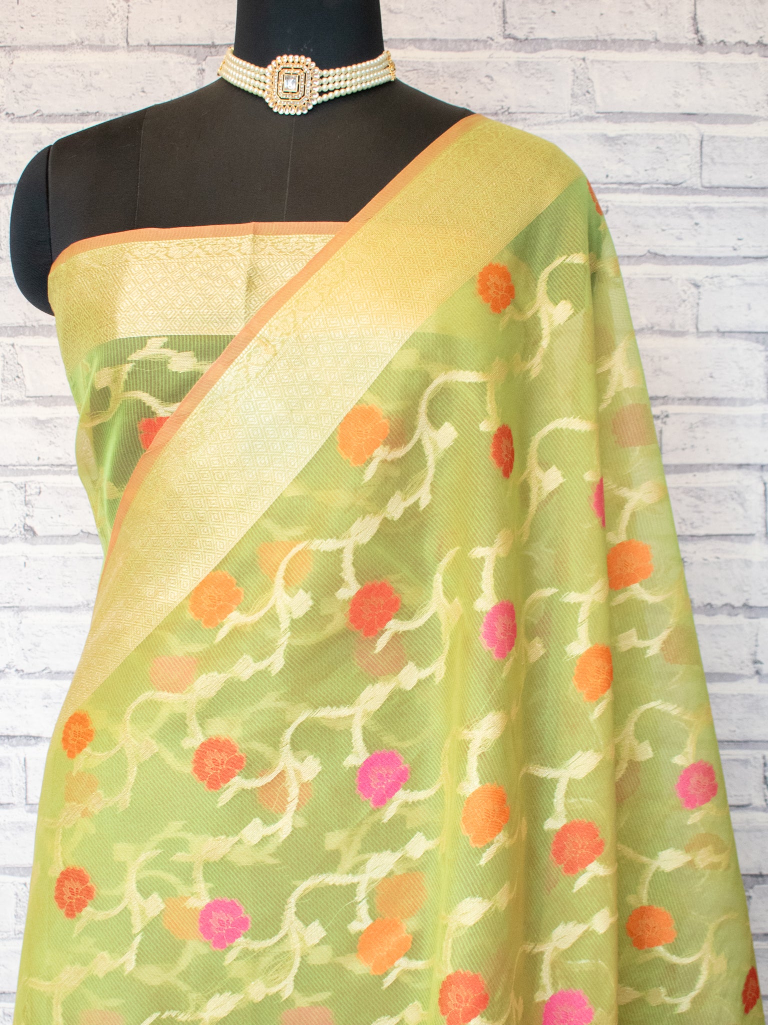 Banarasi Cotton Silk Saree With Zari & border- Green