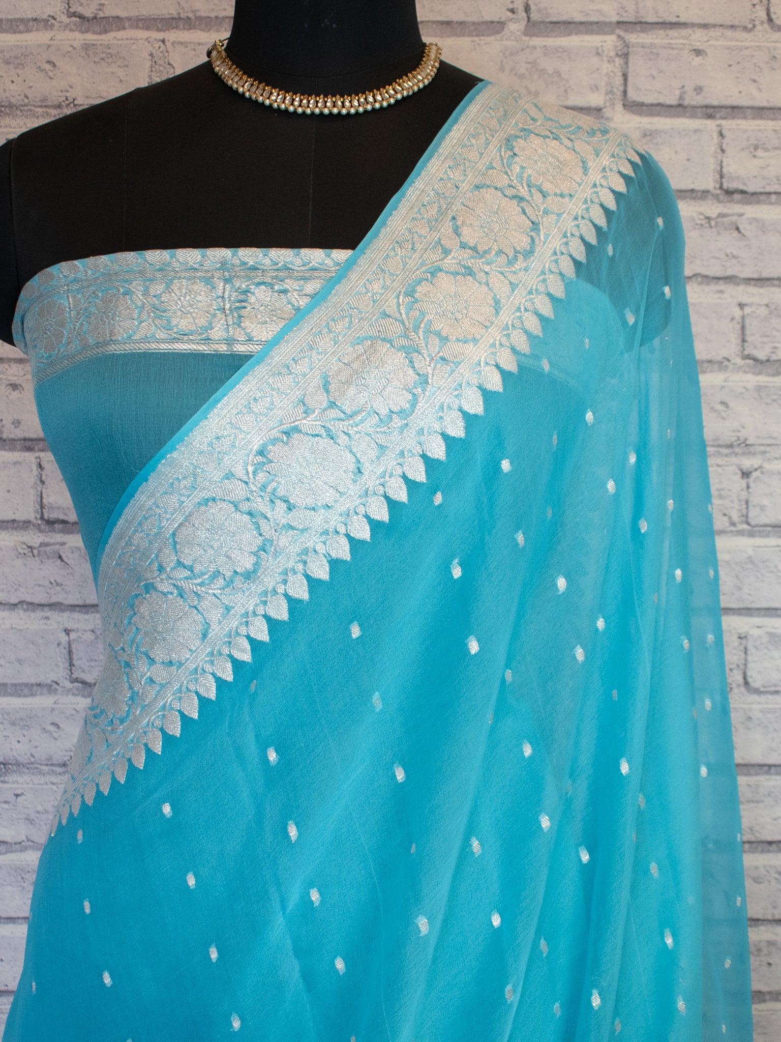 Banarasi Pure Khaddi Georgette Saree With Buti Weaving- Blue