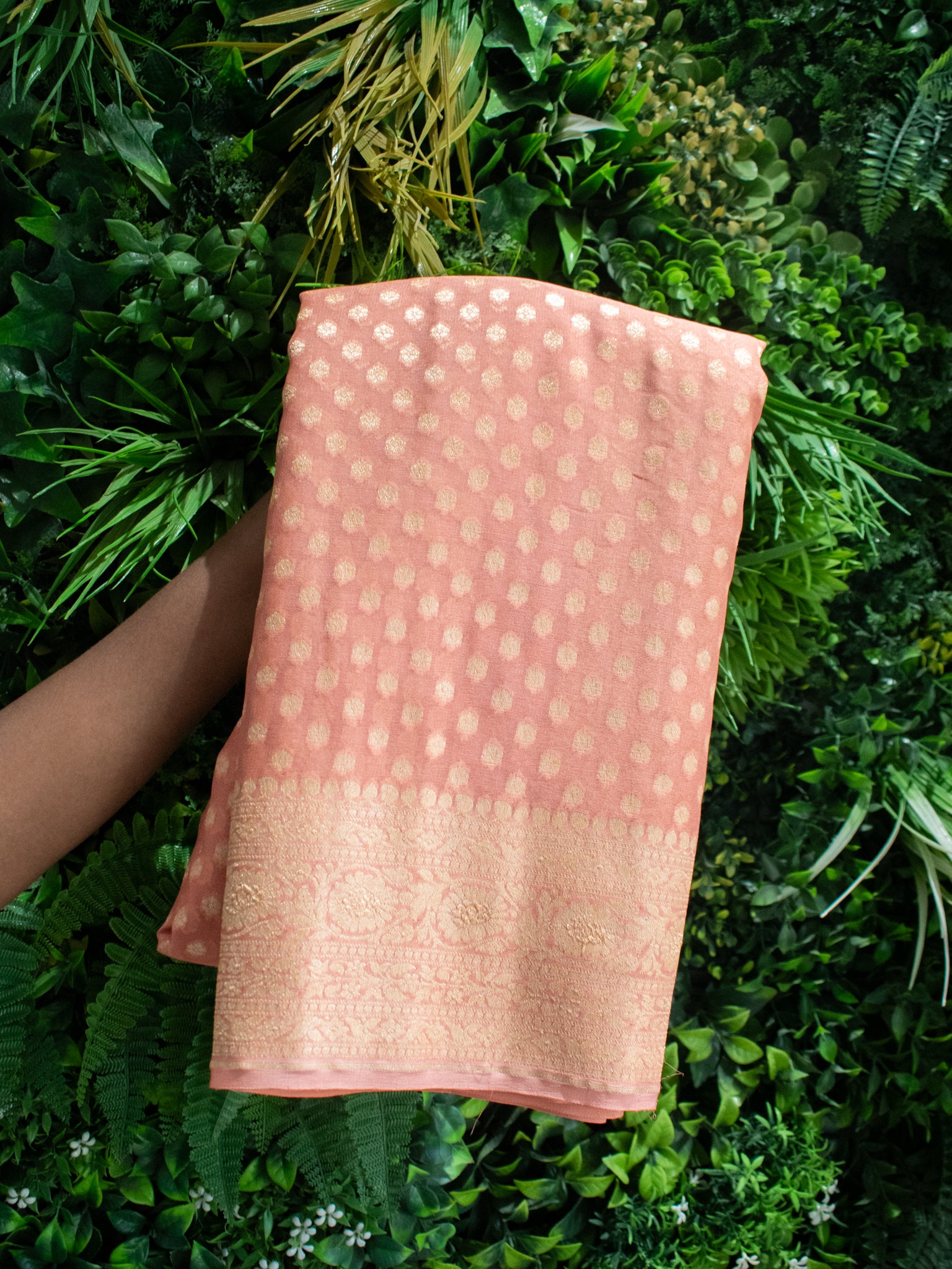 Banarasi Pure Khaddi Georgette Saree With Zari Buti Weaving- Baby Pink