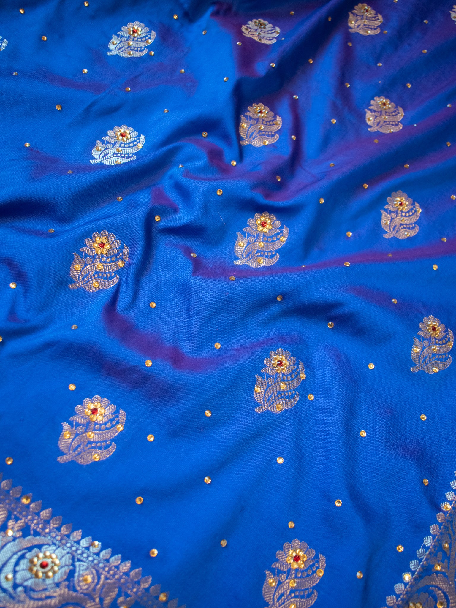 Banarasi Semi Silk Saree With Zari Border - Blue