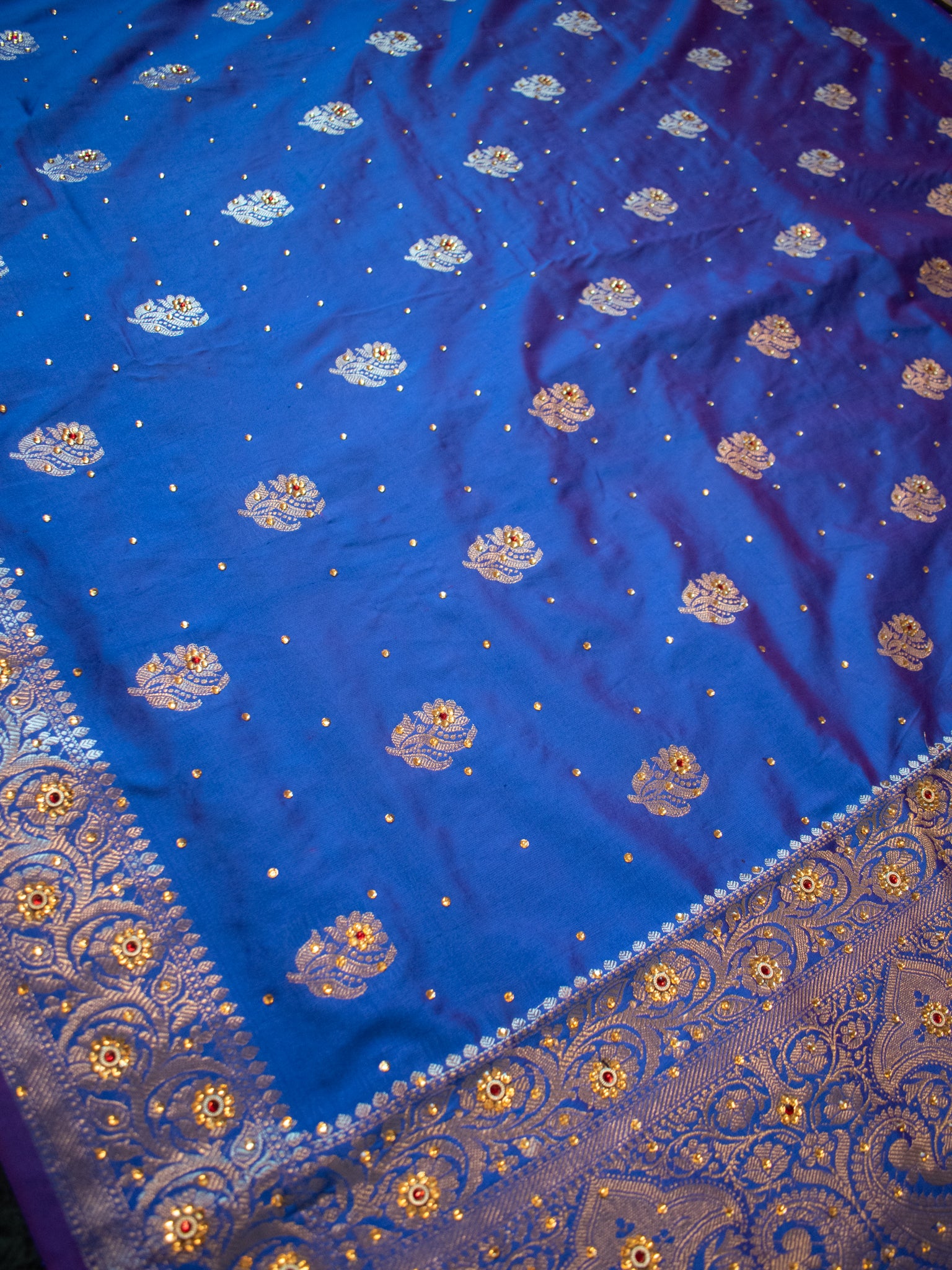 Banarasi Semi Silk Saree With Zari Border - Blue
