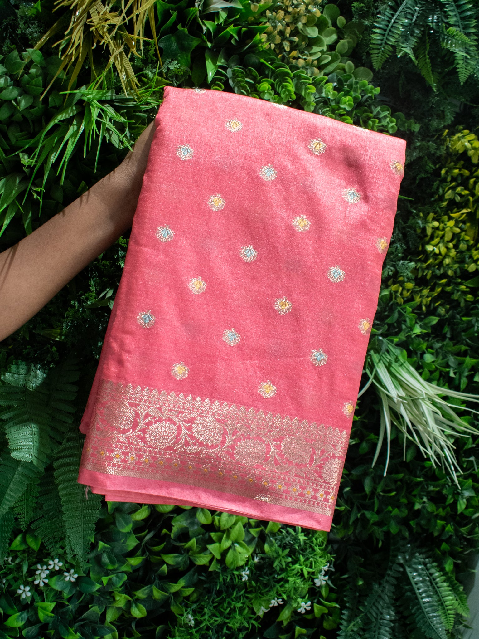 Banarasi Semi Silk Saree With Zari Weaving & Border-Pink