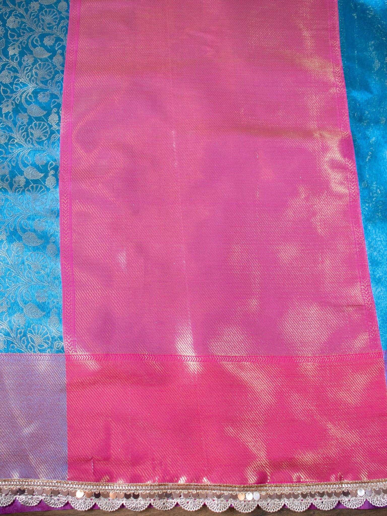 Blue Zari Banarasi Tissue Saree with Weaving & Lace Border