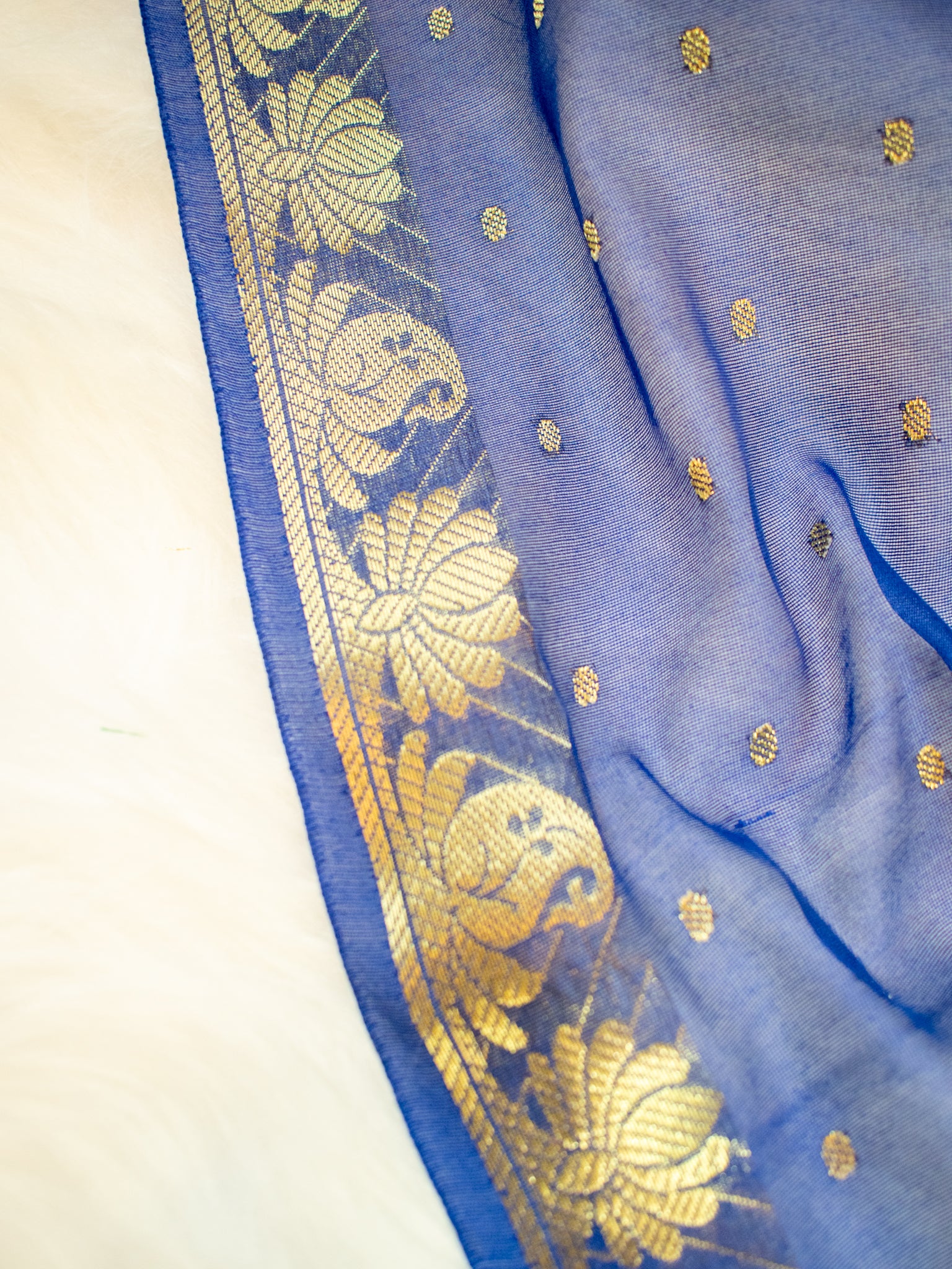 Banarasi Cotton Silk Dupatta With Buti Weaving- Blue