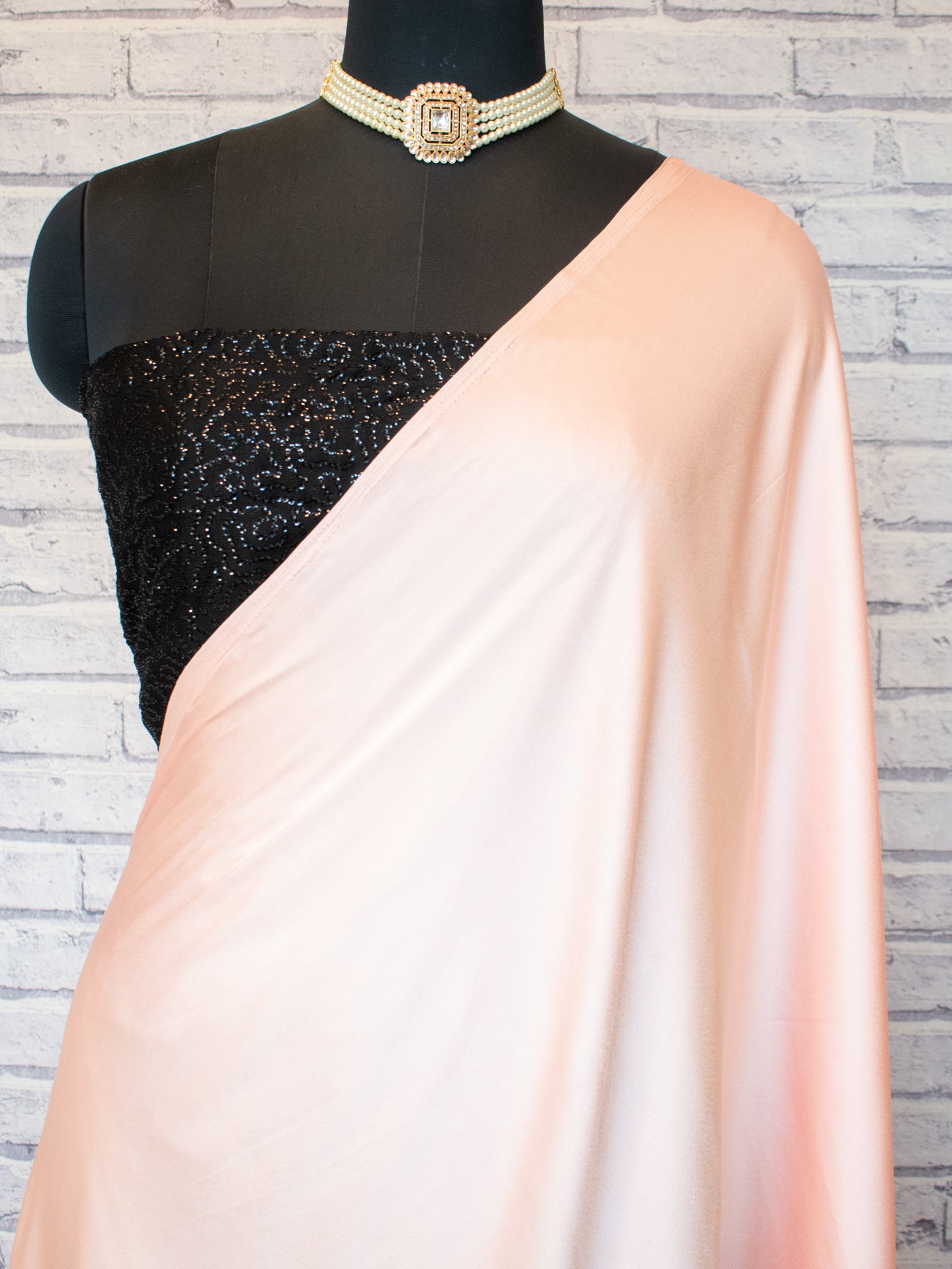 Plain Satin Silk Saree- Peach