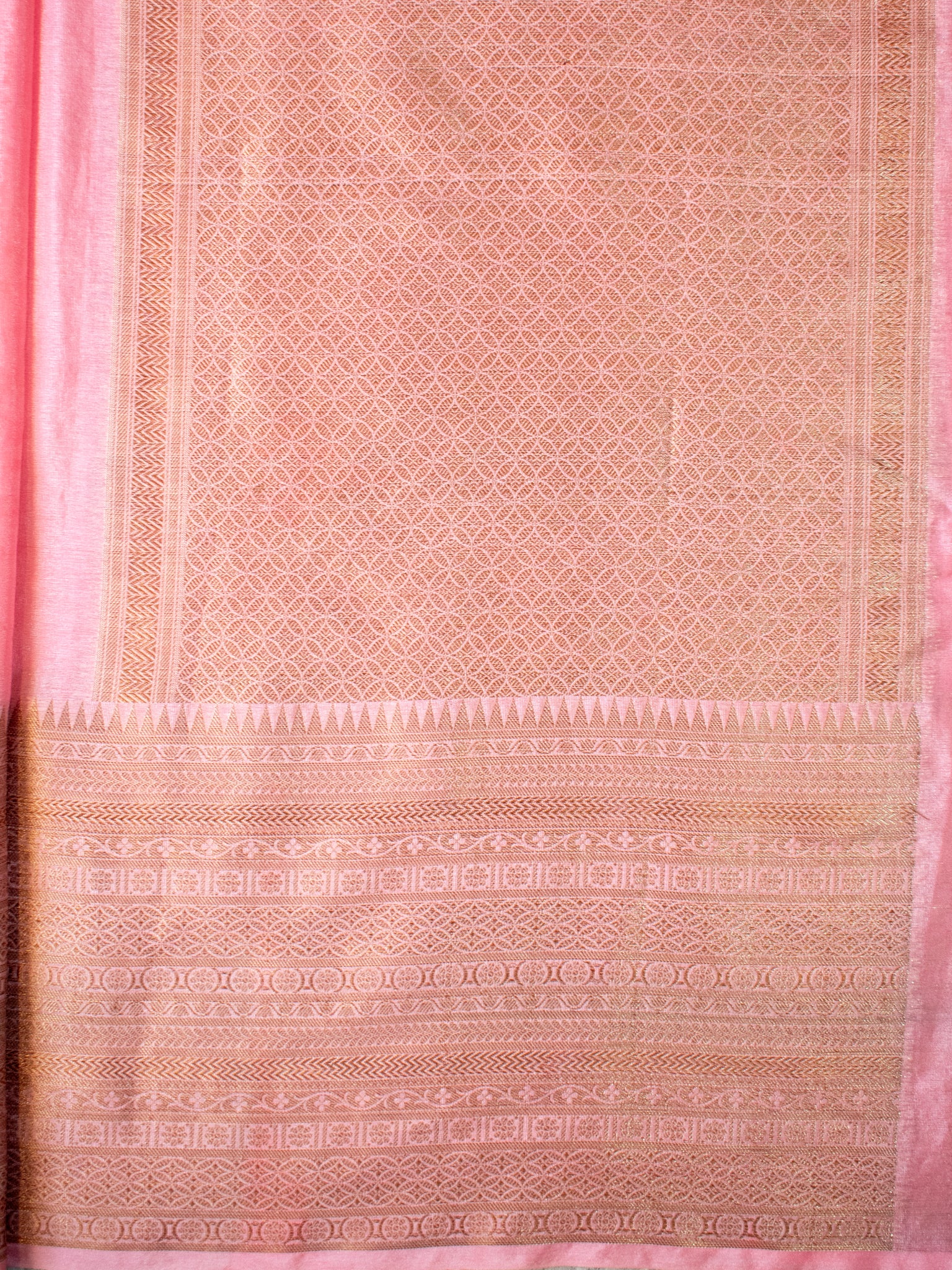Banarasi Semi Silk Saree With Zari Weaving & Skirt Border-Pink