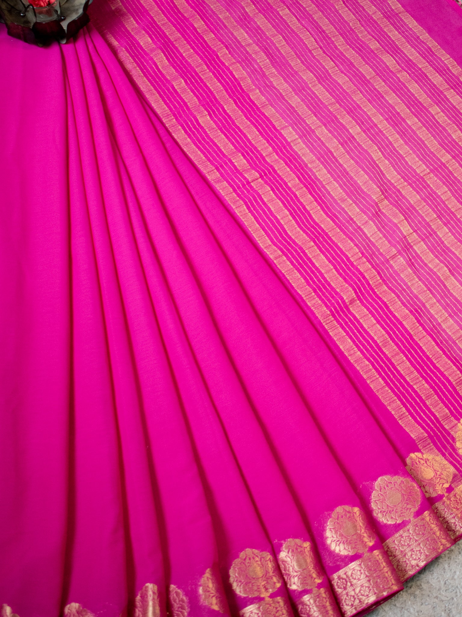 Banarasi Pure Georgette Saree With Zari & border- Magenta