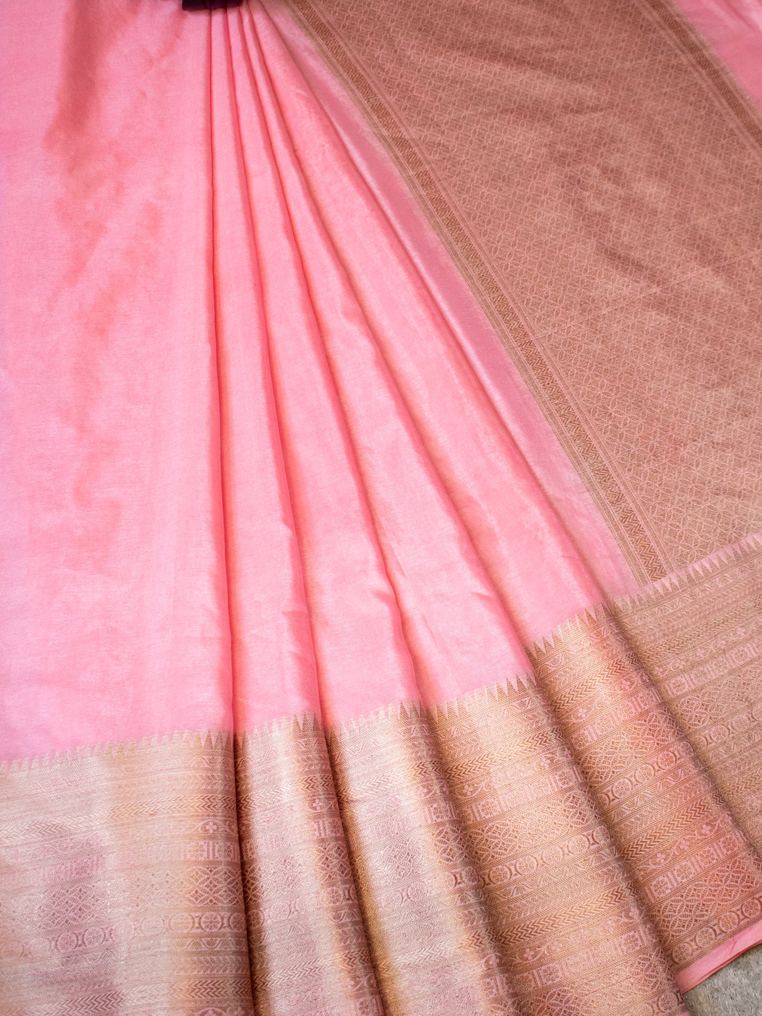 Banarasi Semi Silk Saree With Zari Weaving & Skirt Border-Pink