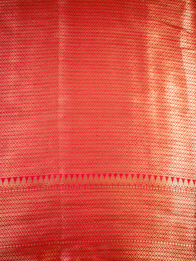 Banarasi Handwoven Plain Pure Dupion Silk Saree-Red