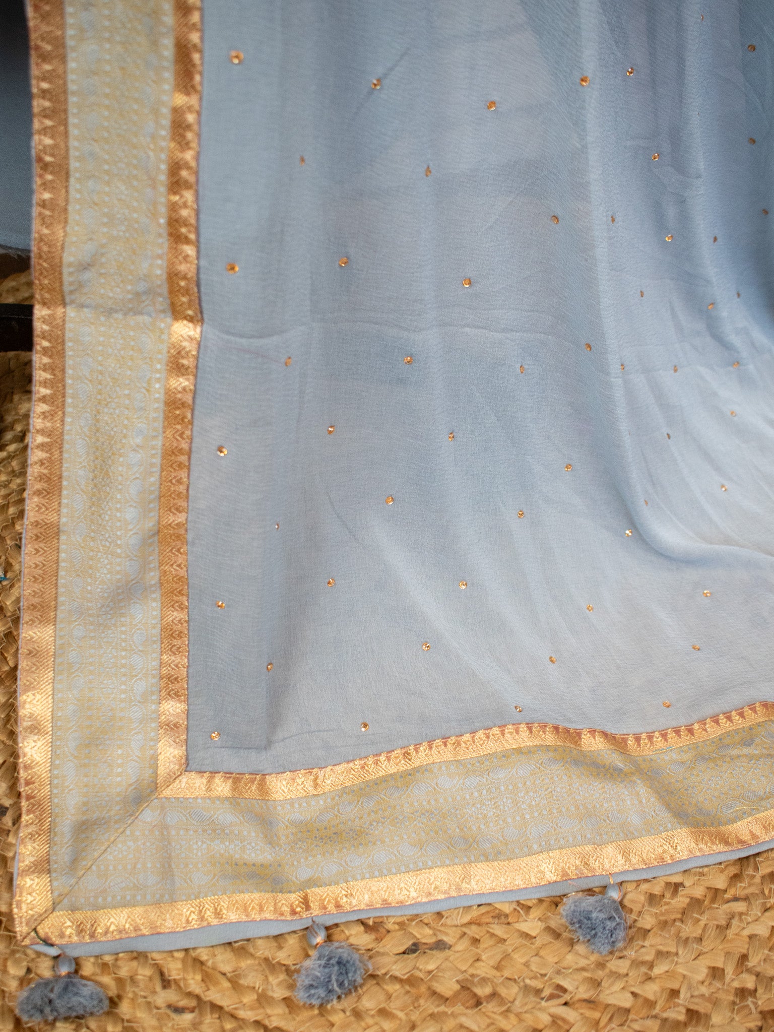 Banarasi Cotton Silk Resham Weaving Salwar Kameez Material With Dupatta-Grey