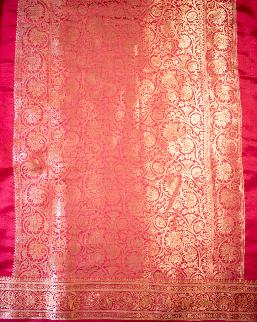 Banarasi Handwoven Plain Pure Dupion Silk Saree-Red