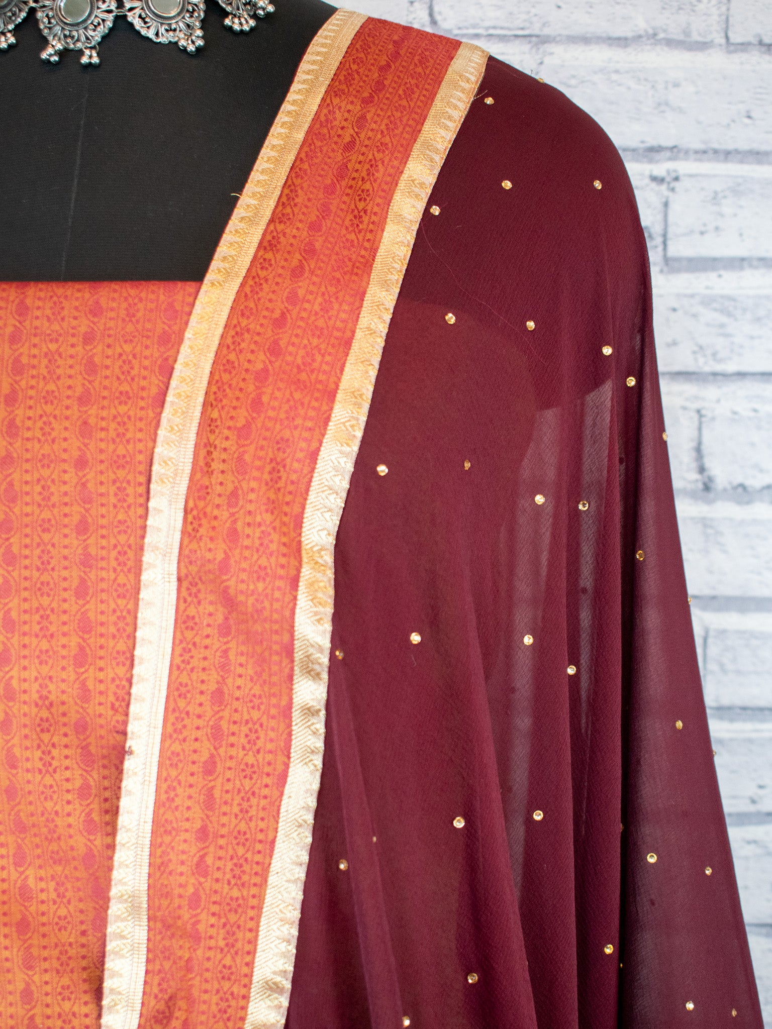 Banarasi Cotton Silk Resham Weaving Salwar Kameez Material With Dupatta- Orange