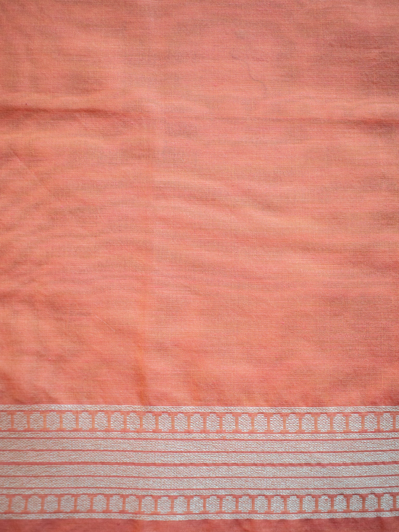 Banarasi Dupion Linen Saree With Silver Buti Weaving-Peach