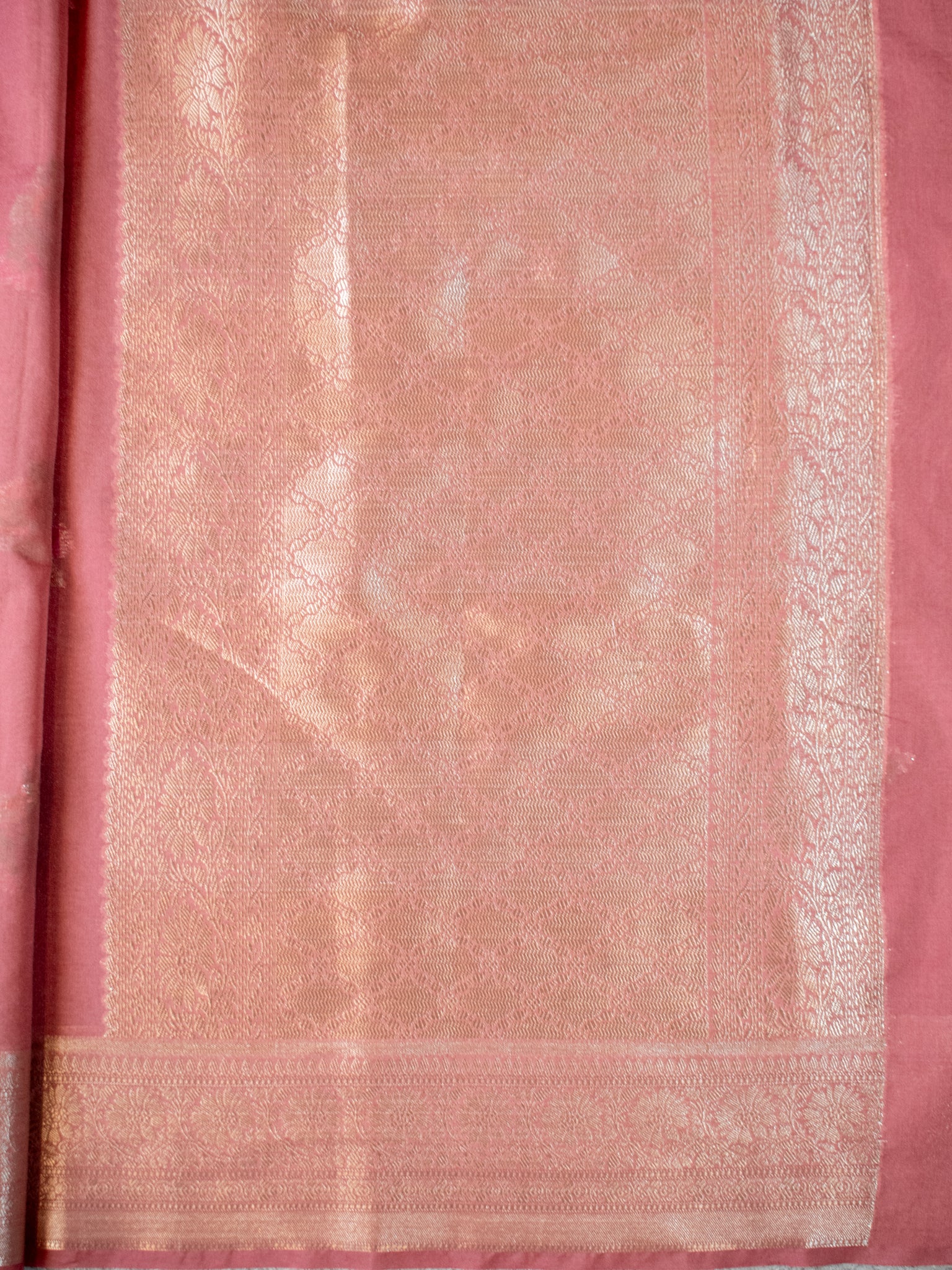 Banarasi Semi Georgette Saree with Floral Weaving & Border- Pink