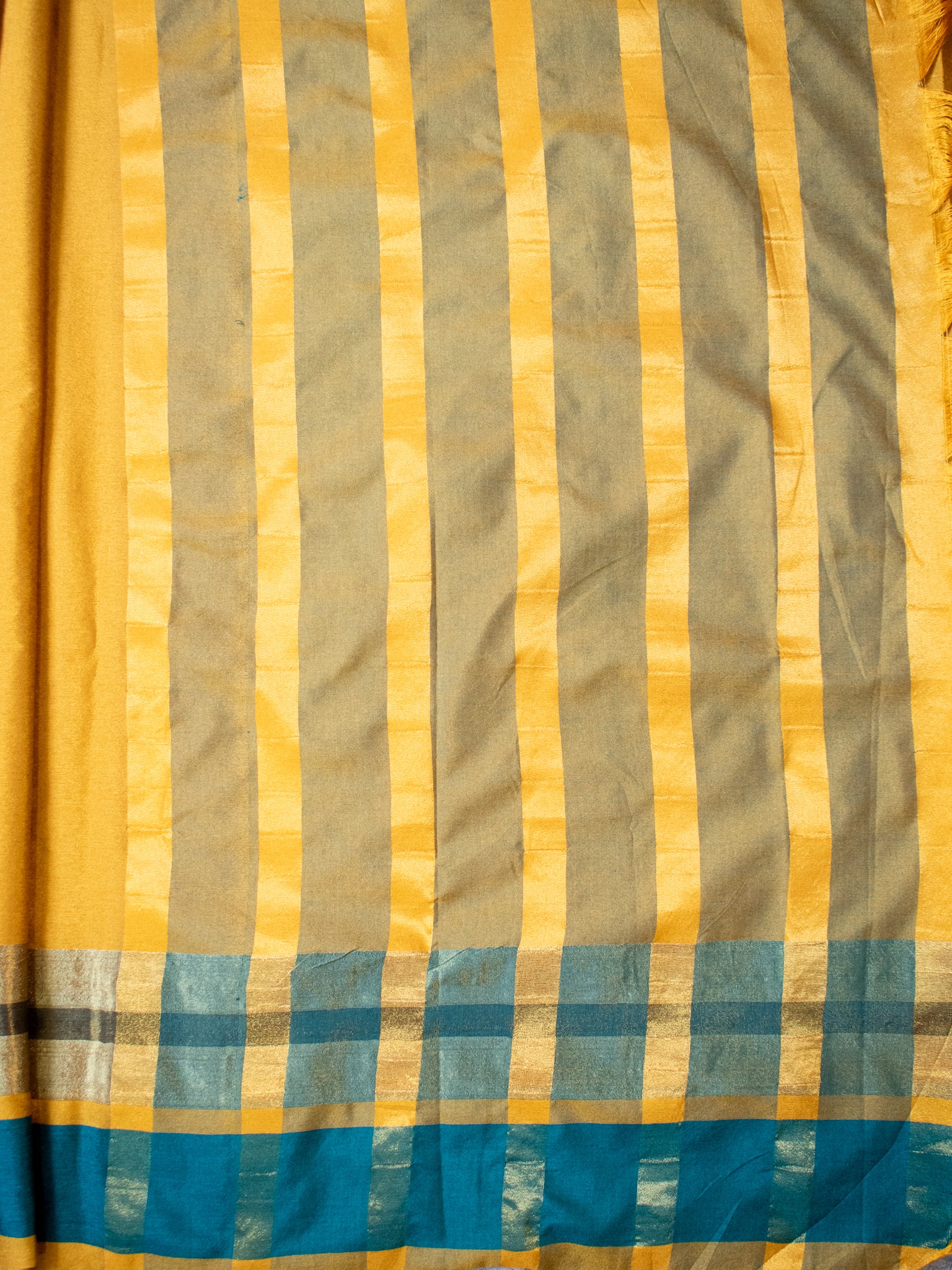 Banarasi Plain Silk Saree With Contrast Border - Yellow
