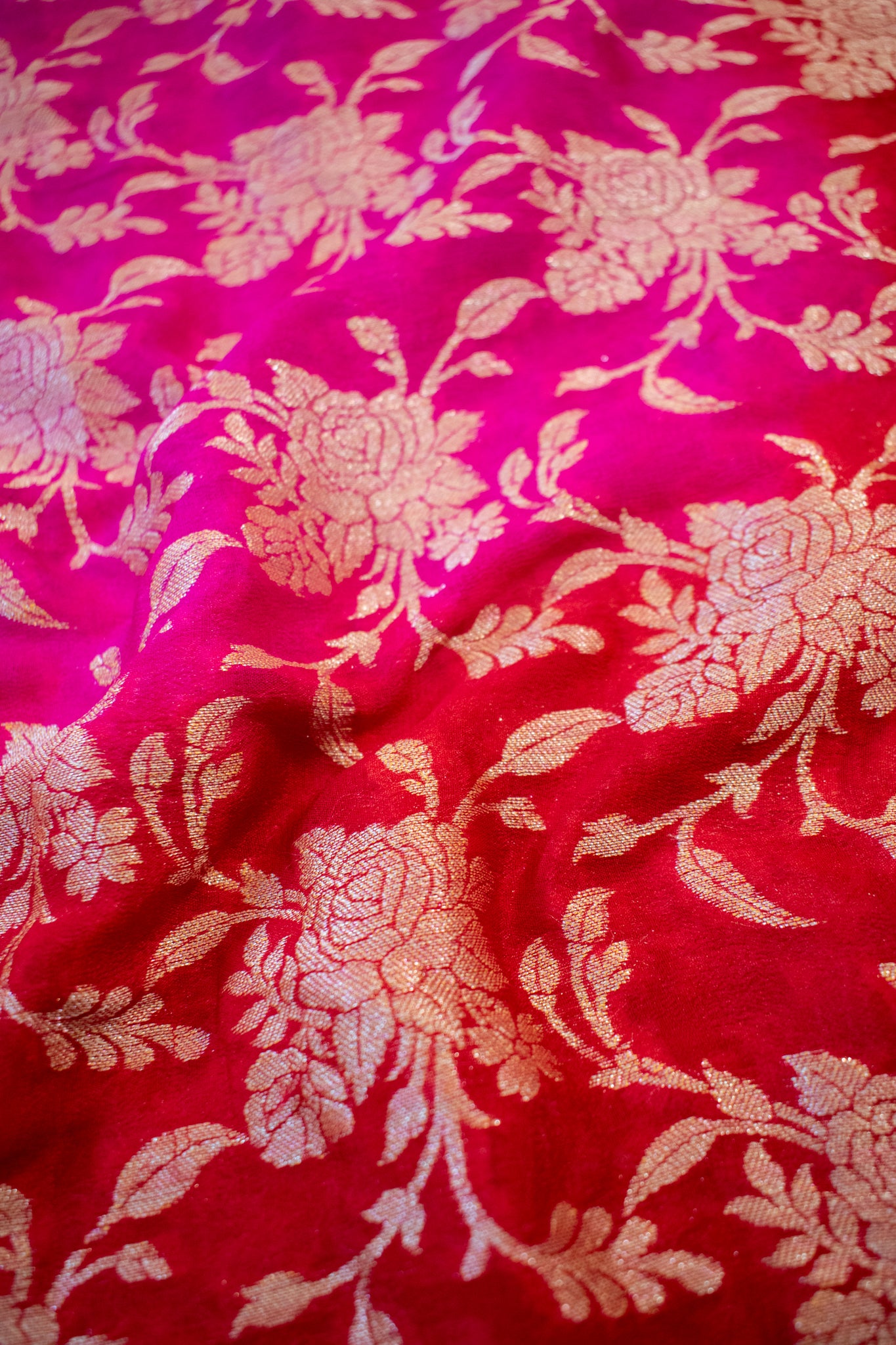 Banarasi Pure Khaddi Georgette Shaded Saree With Zari Weaving- Pink