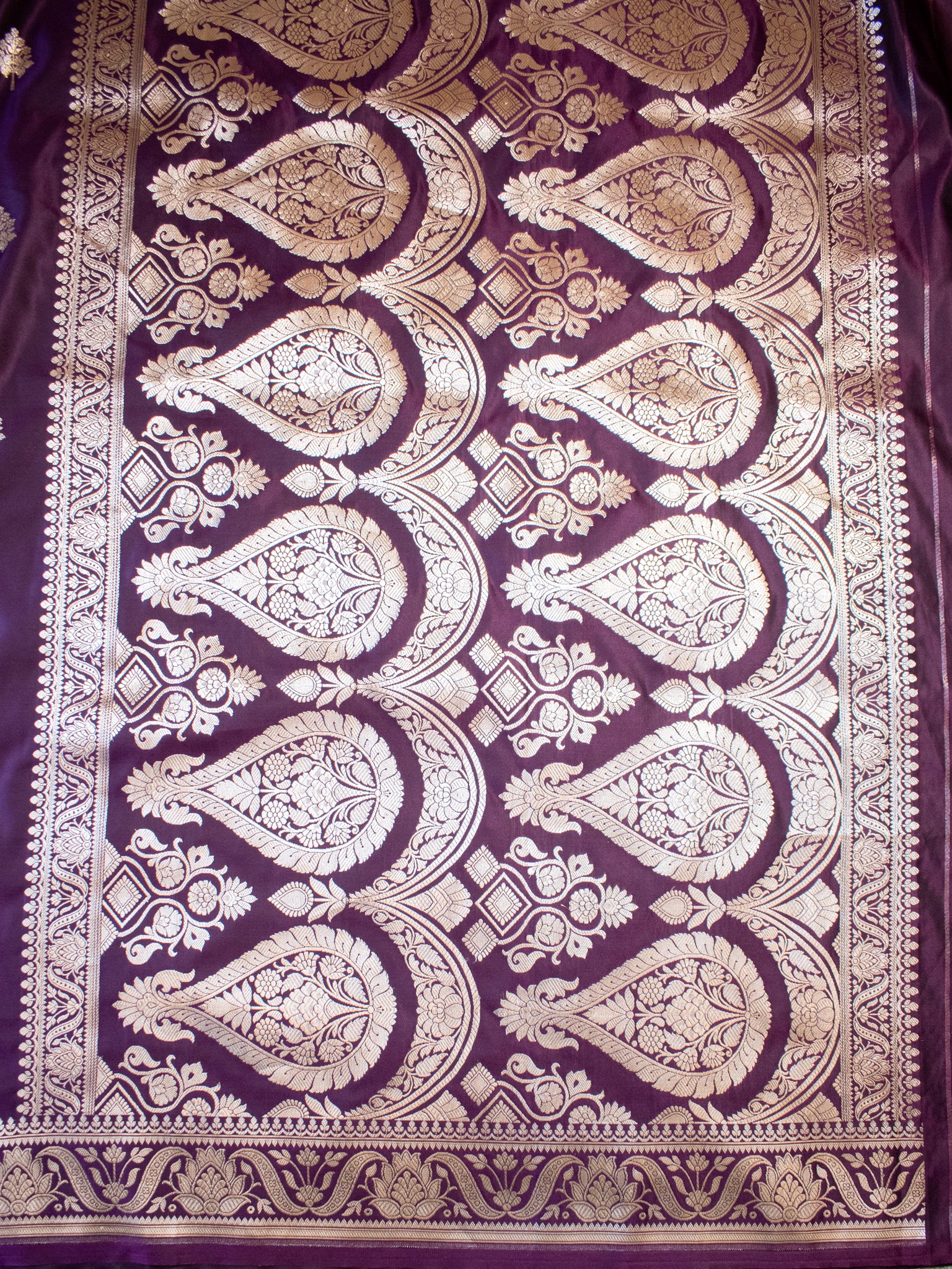 Banarasi Mashru Silk Saree With Buti & Border- Wine