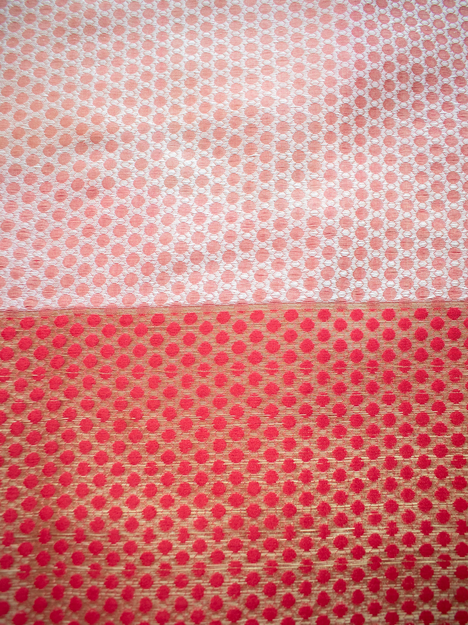 Banarasi Kora Muslin Half & Half Saree With Tanchoi Weaving -Beige & Red