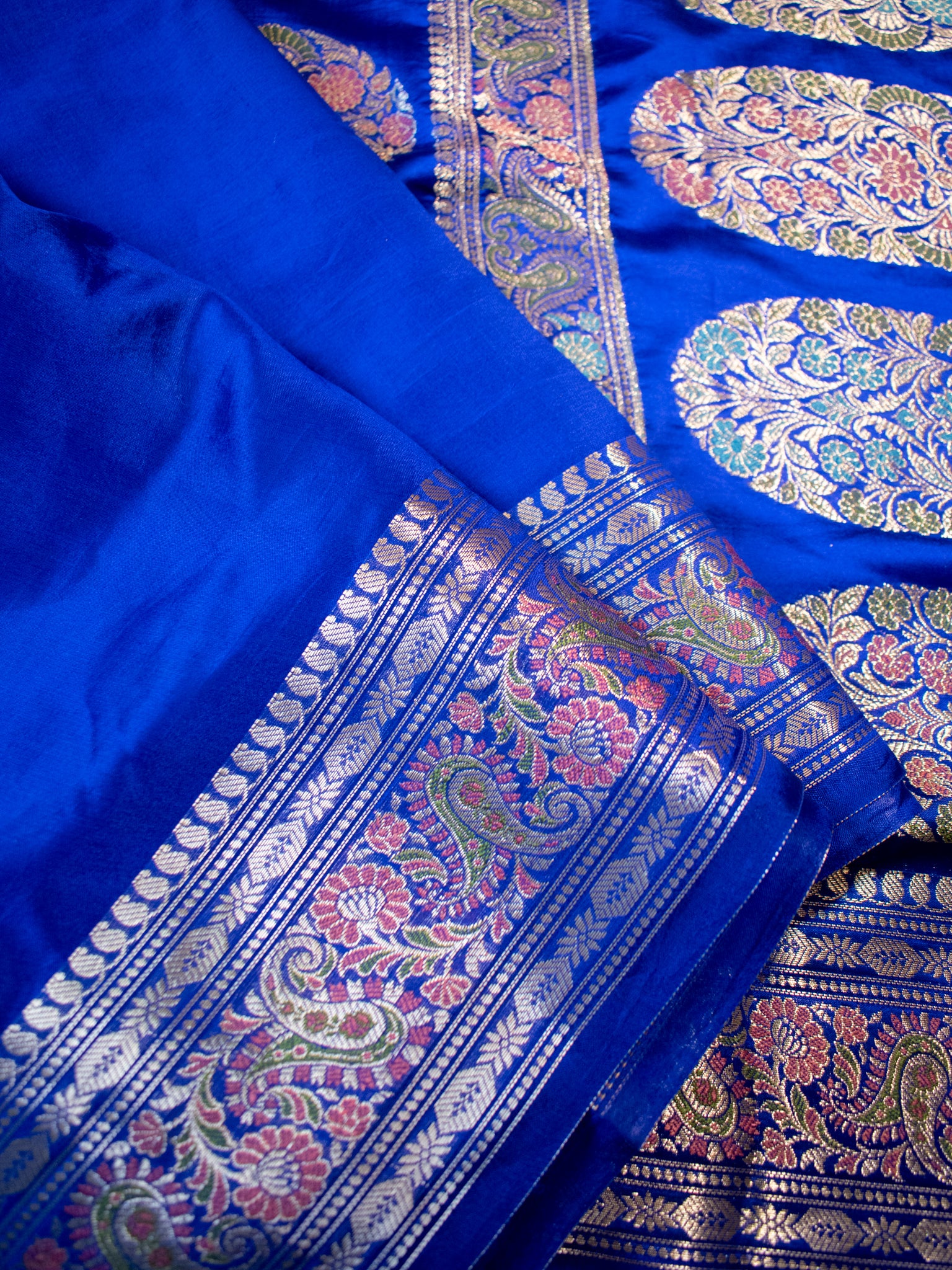 Banarasi Plain Silk Saree With Weaving- Blue
