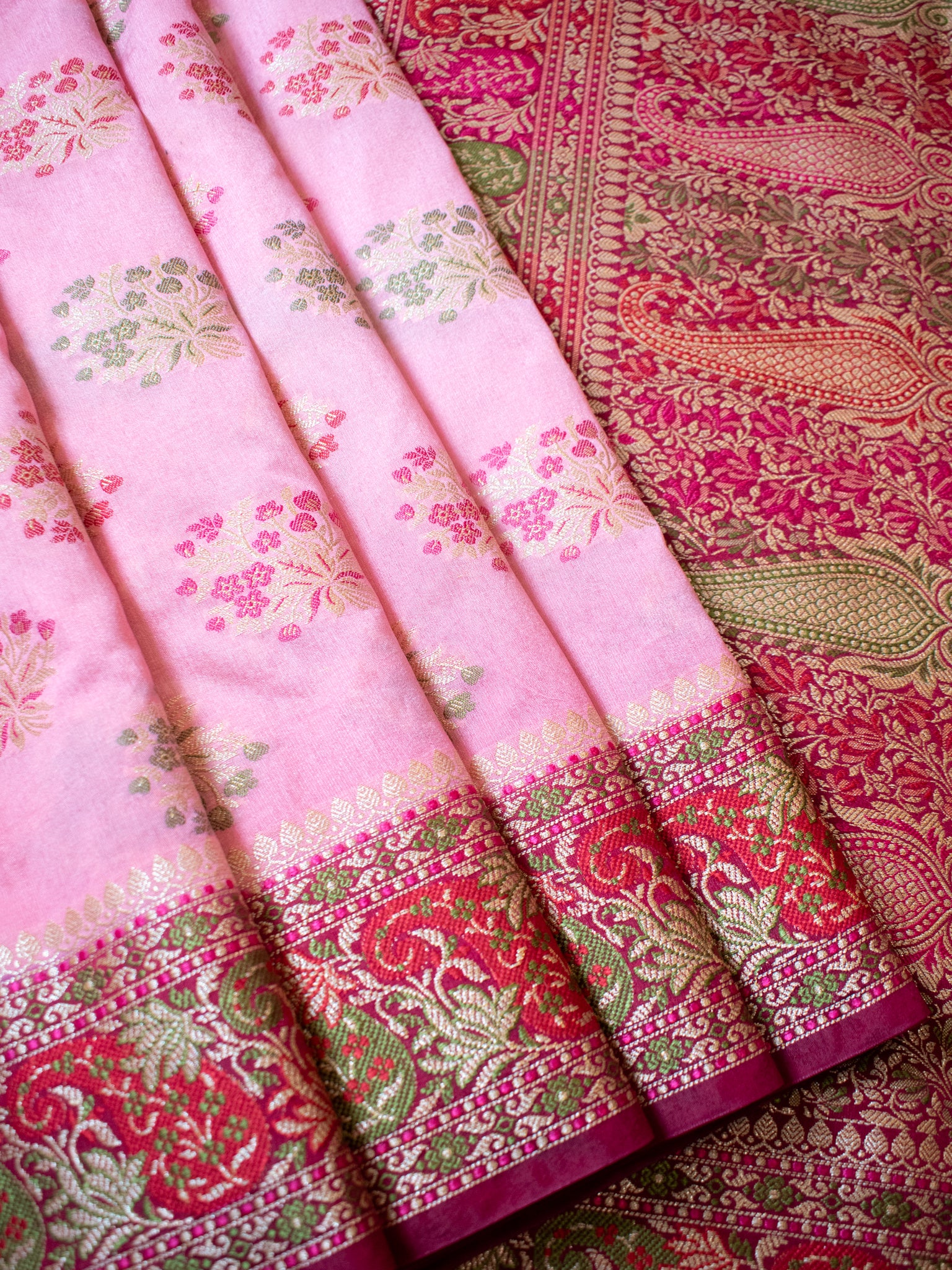 Banarasi Semi Georgette Saree With Resham Work and Border - Pink