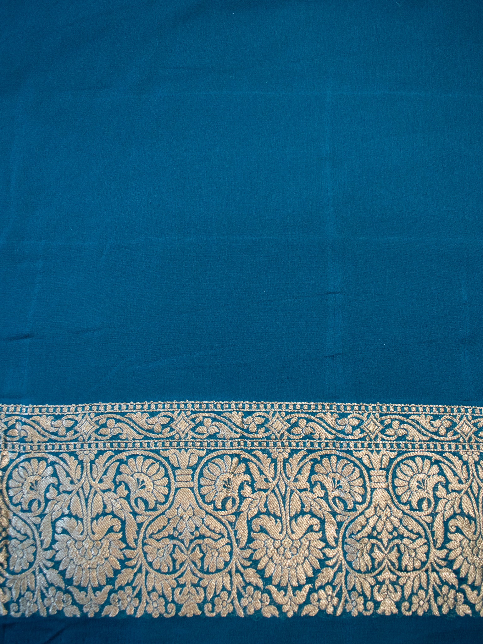 Banarasi Pure Khaddi Georgette Saree With Floral Jaal Zari Weaving- Teal