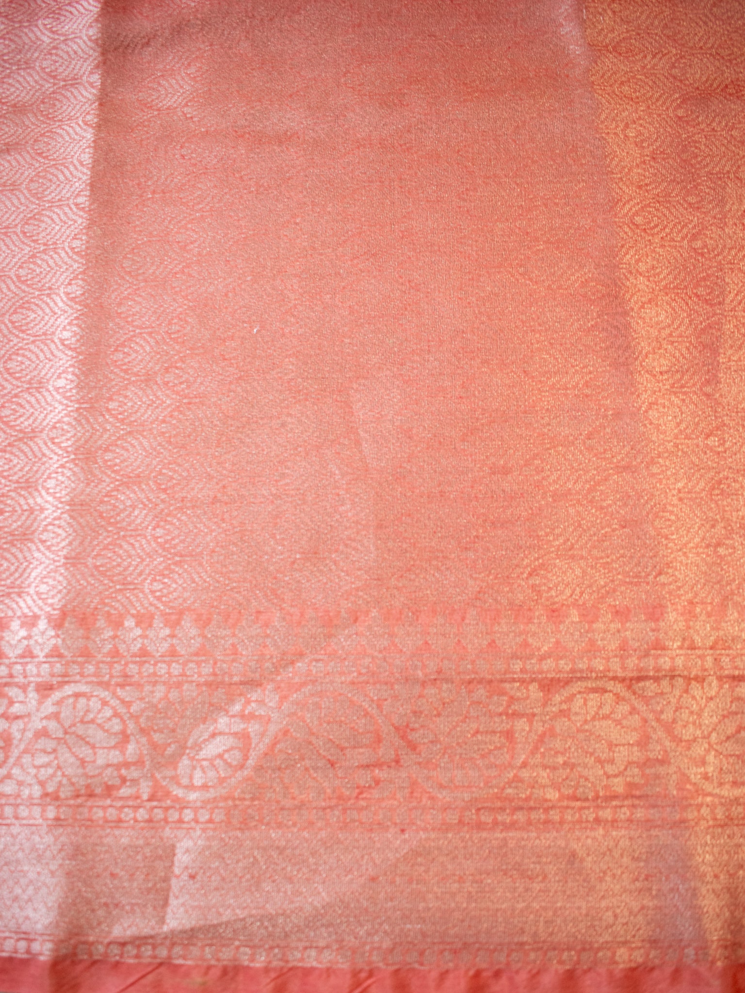 Banarasi Organza Saree With Silver Buti & Border- Peach